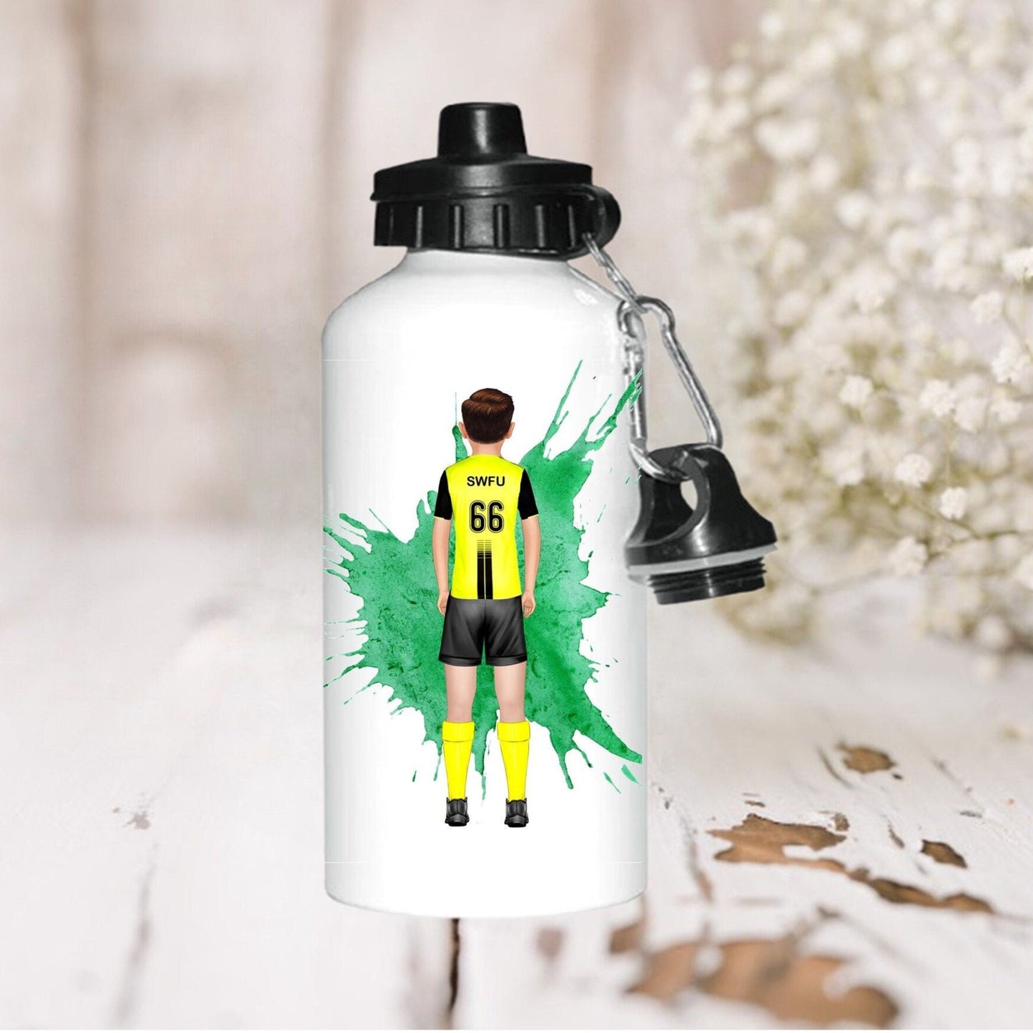 Personalised footballer water bottle