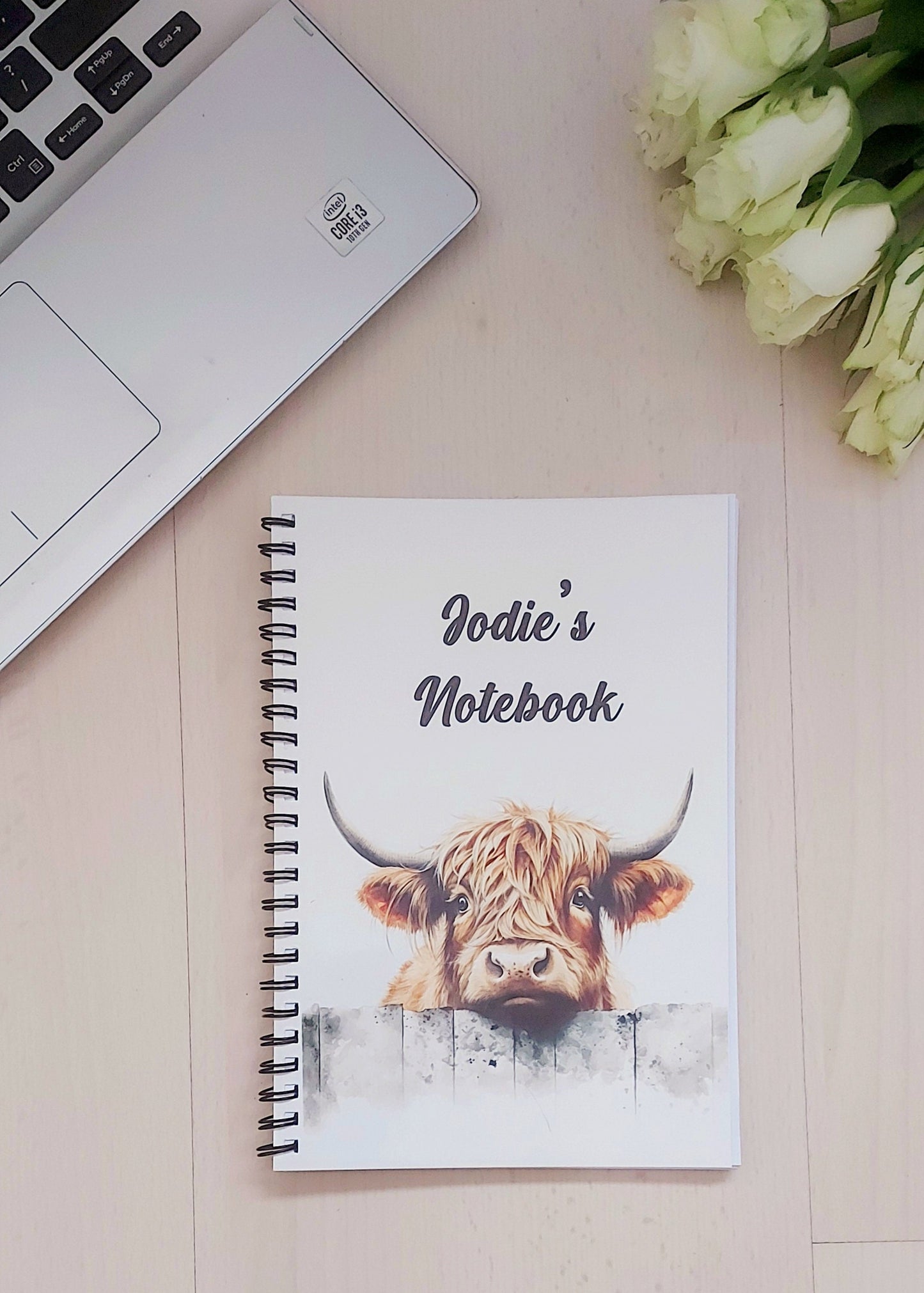 Personalised highland cow notebook