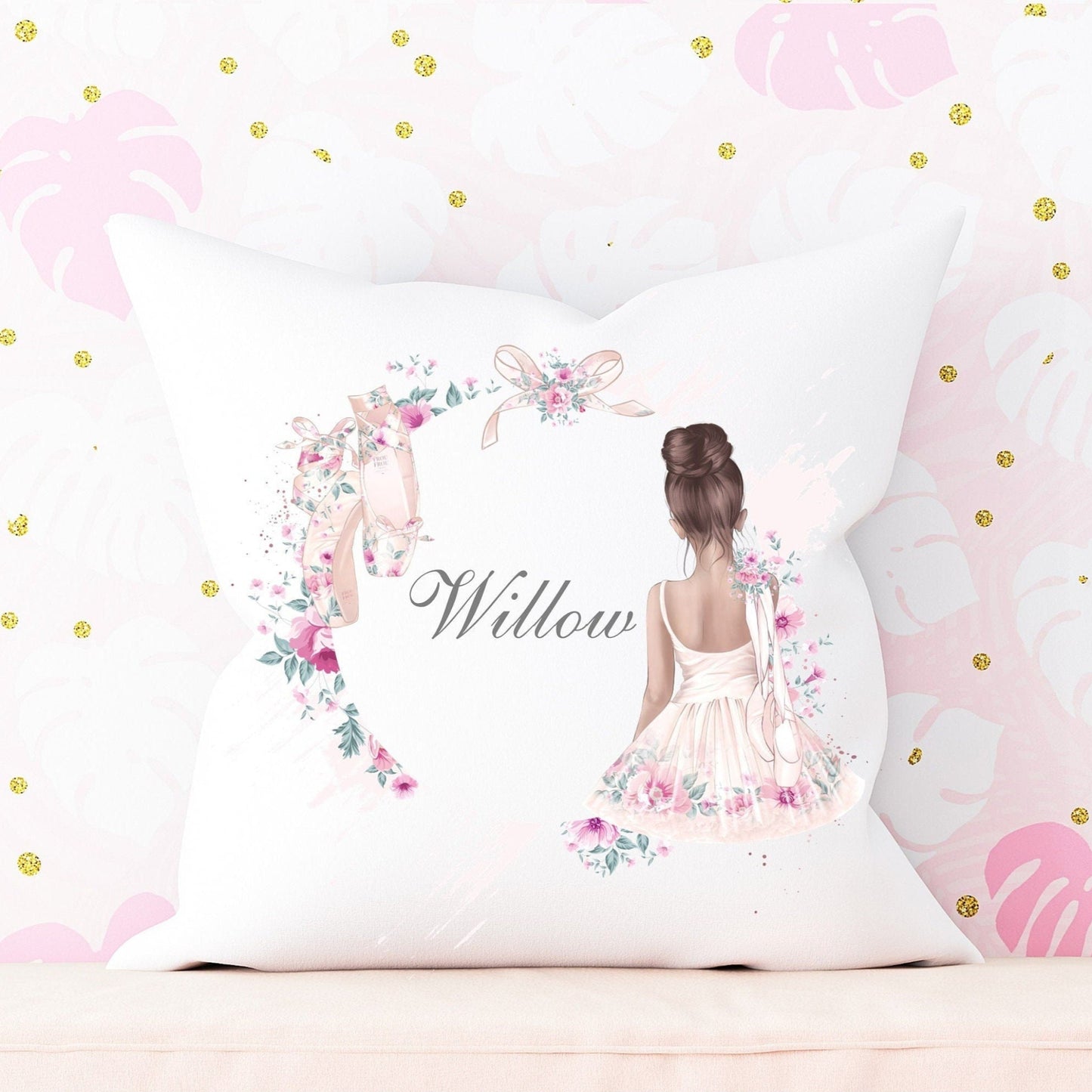 Personalised Ballerina floral wreath cushion