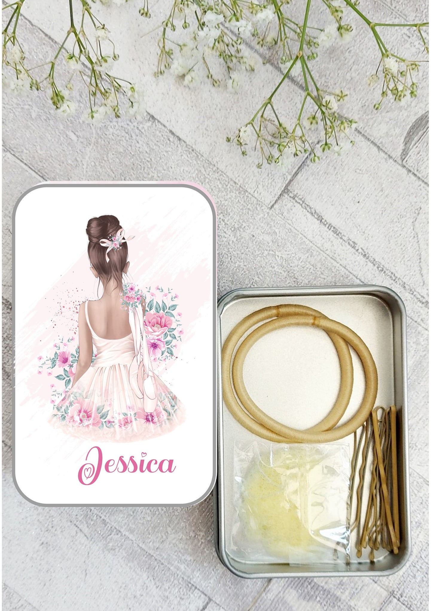 Personalised ballet hair pin tin