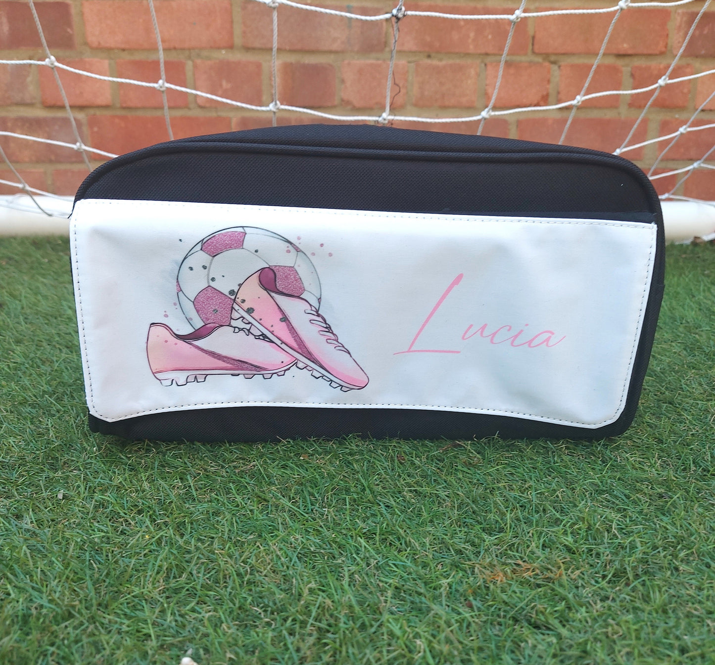 Personalised pink football boot storage bag