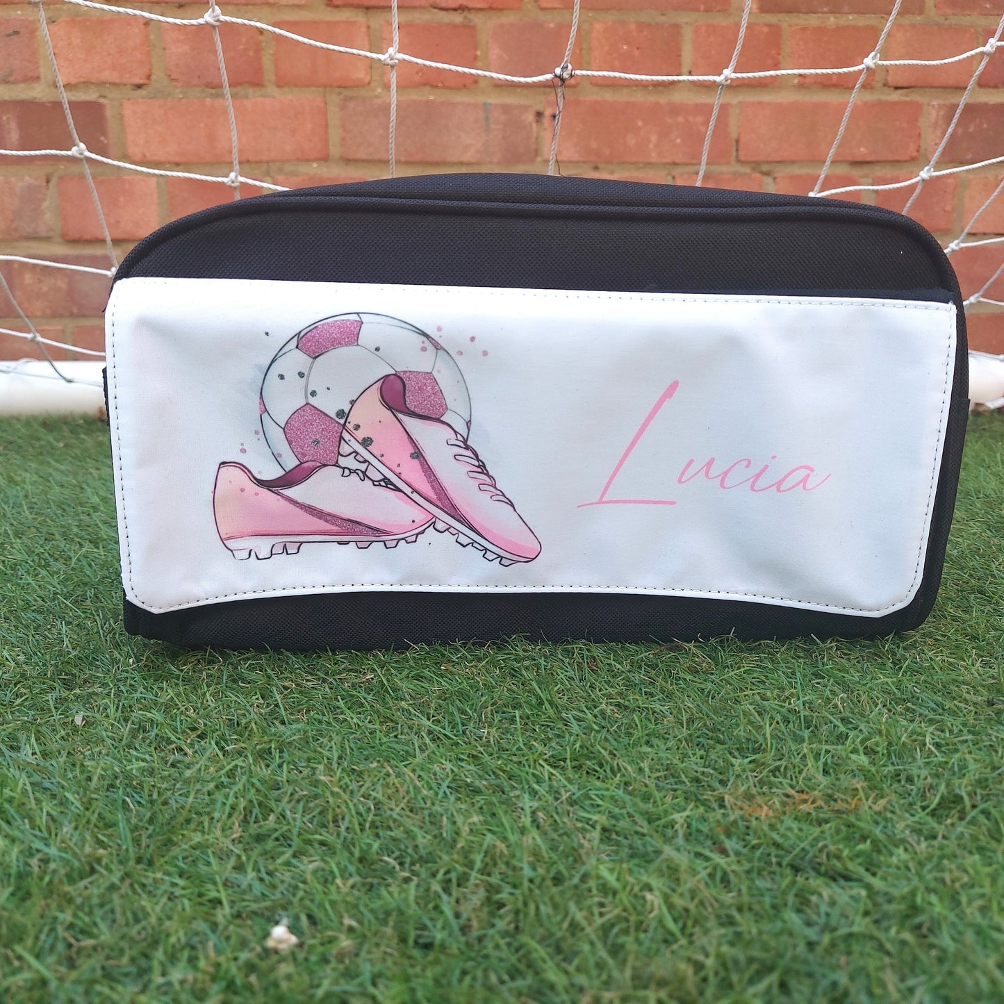 Personalised pink football boot storage bag