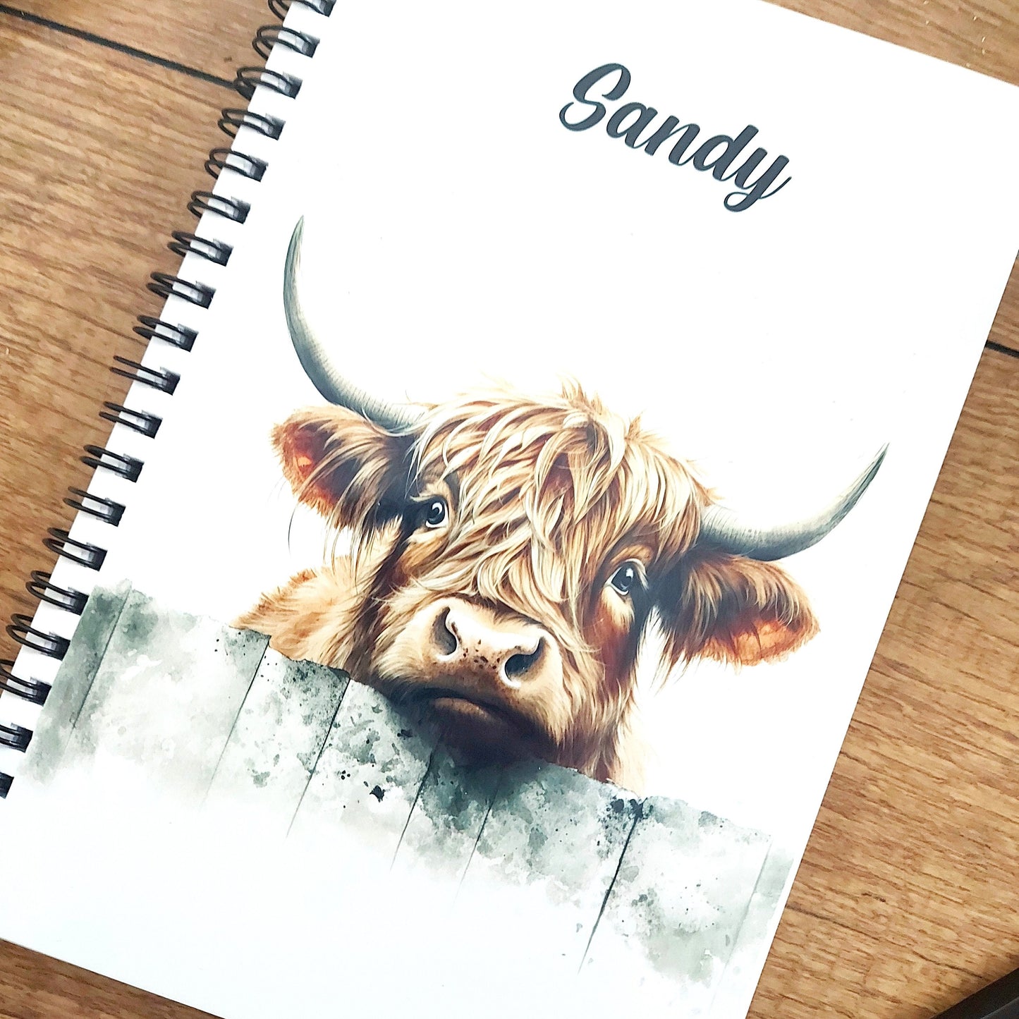 Personalised highland cow notebook
