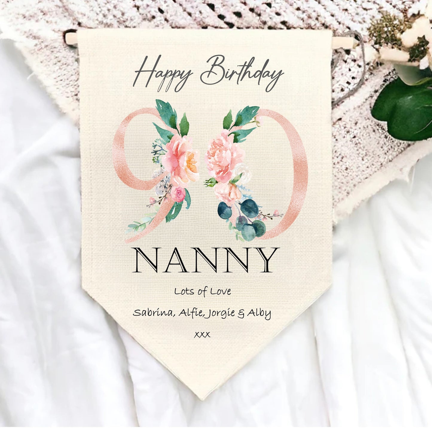 Personalised ladies 90th birthday pennant flag
