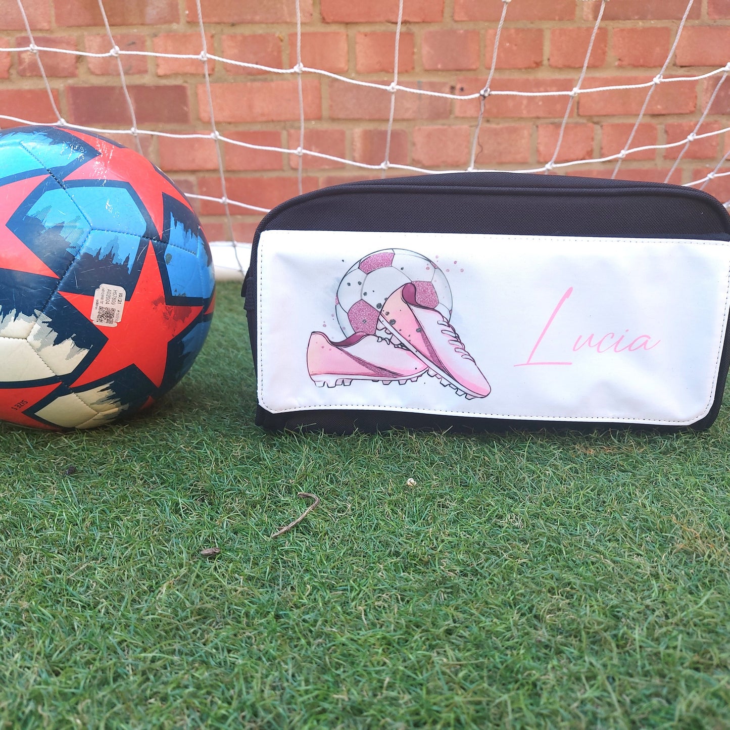 Personalised pink football boot storage bag