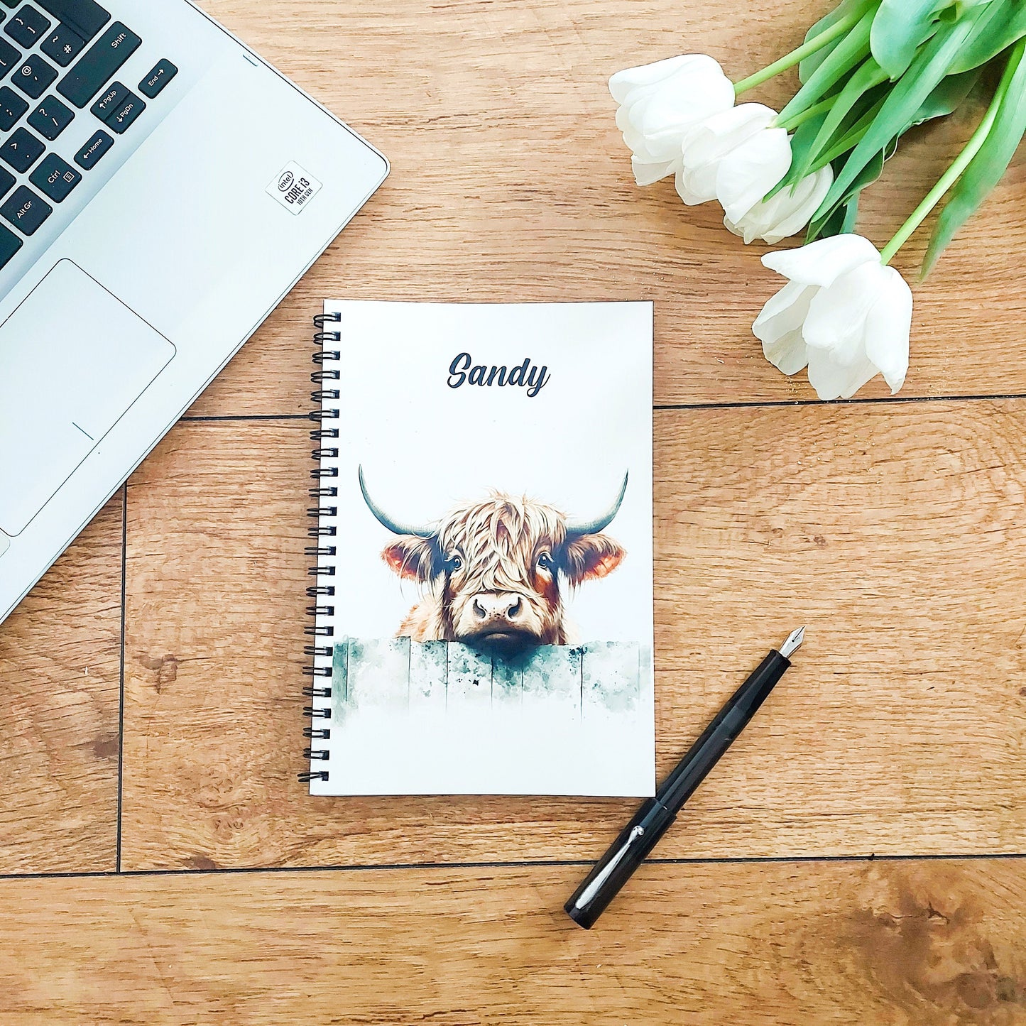 Personalised highland cow notebook