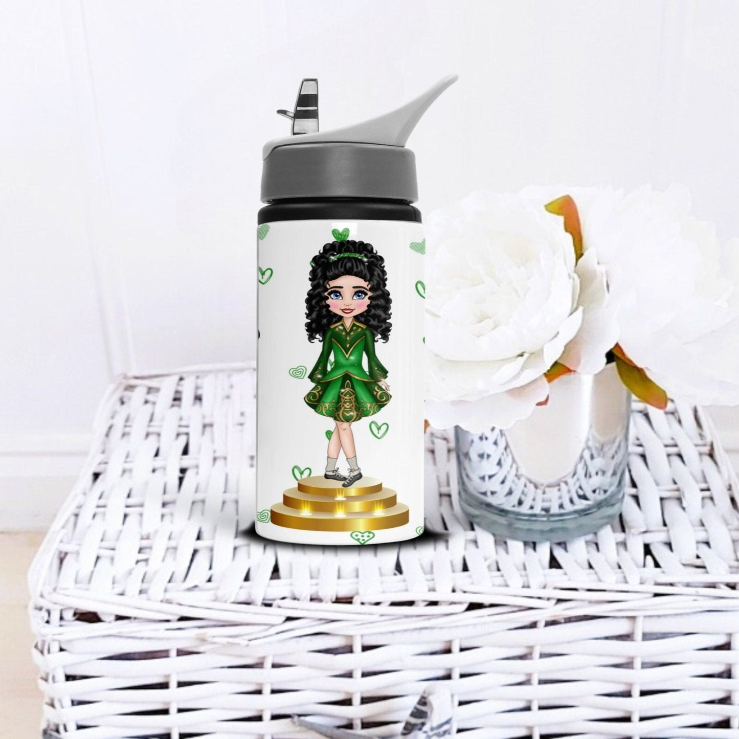 Personalised green Irish Dance water bottle gift for her