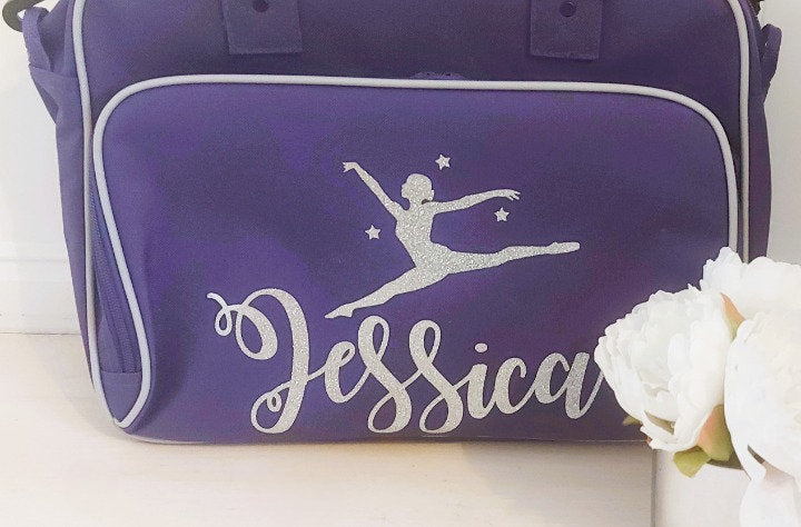 Personalised ballet dance bag - purple with silver-grey trim