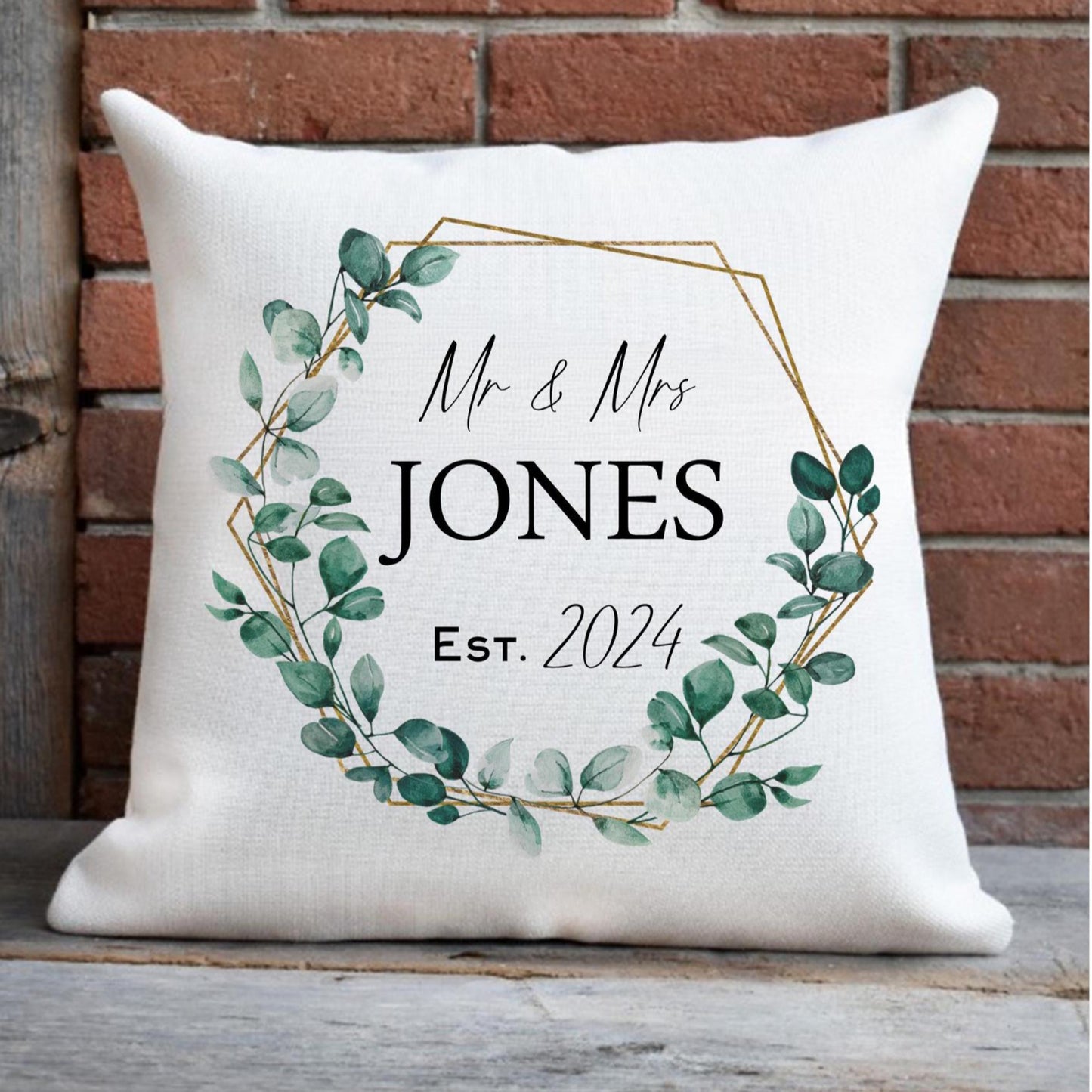 Personalised Mr & Mrs wedding present cushion