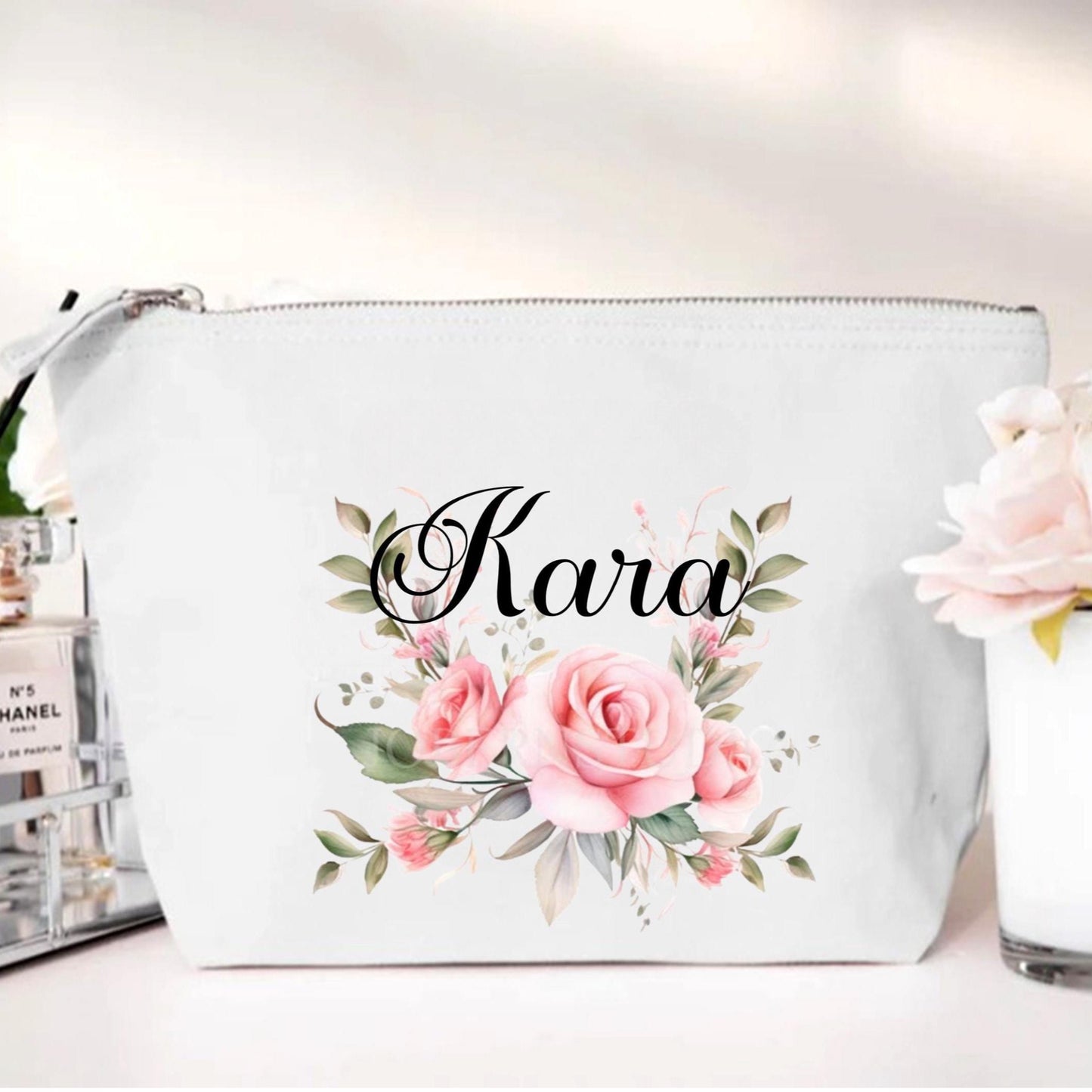 Personalised rose design makeup bag