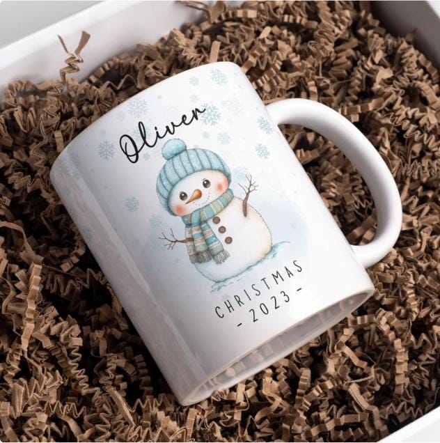 Personalised blue snowman mug