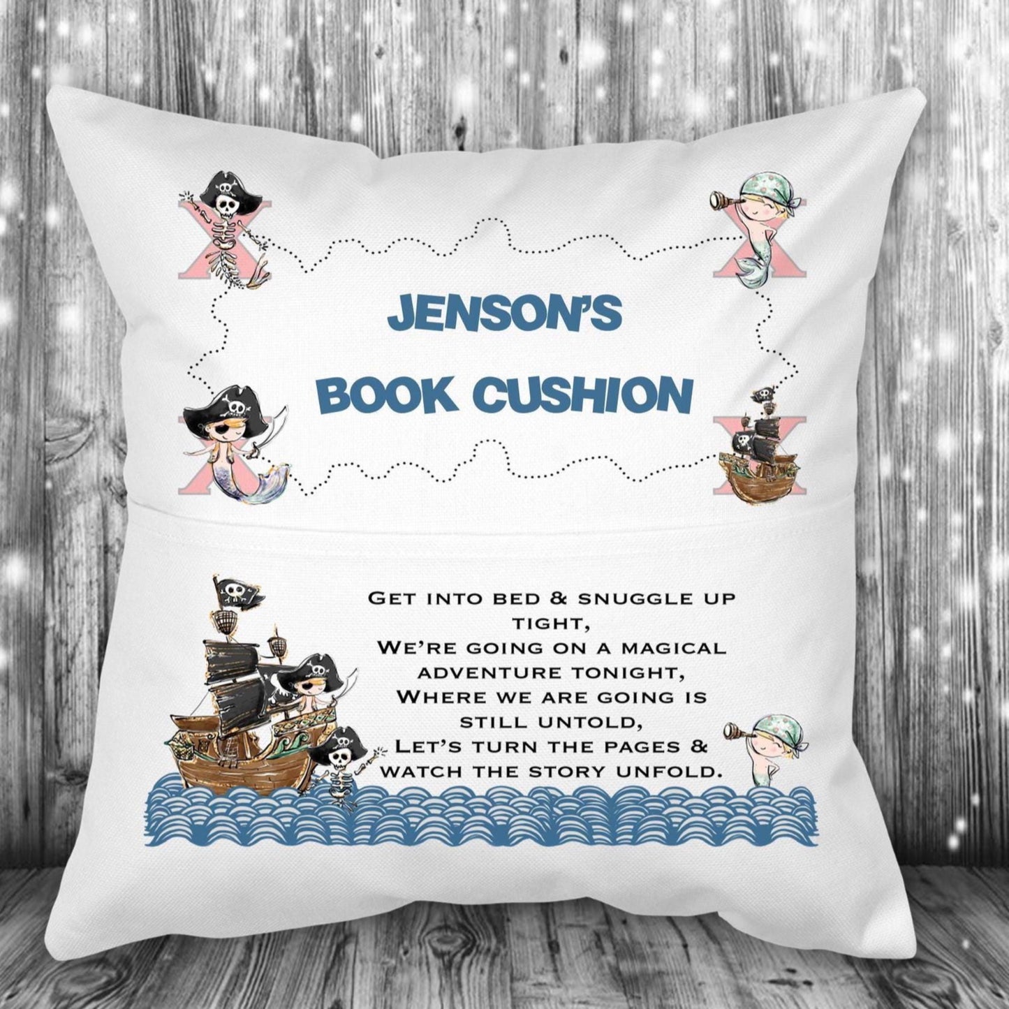 Personalised boys' Pirate reading cushion