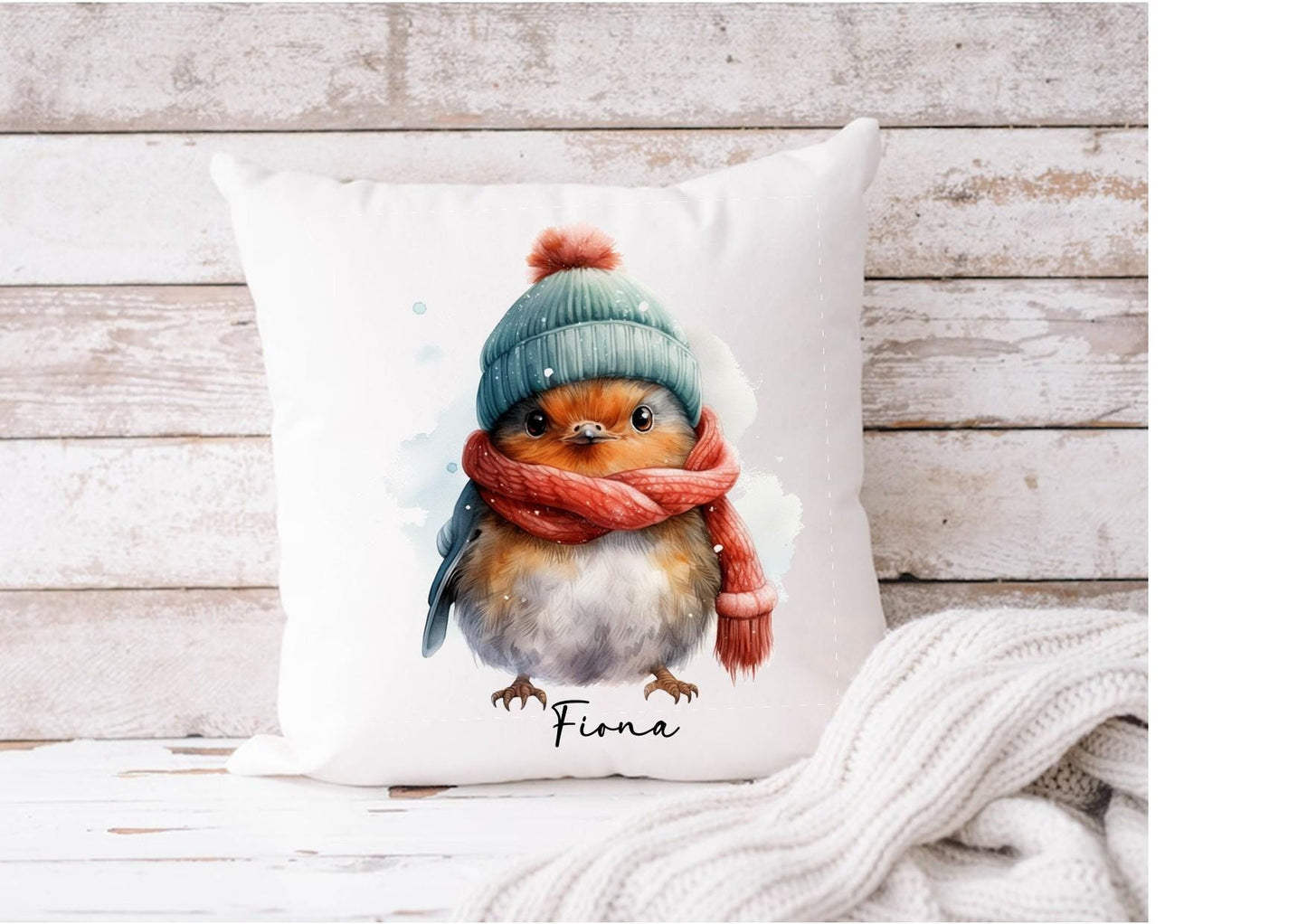 Personalised cute Christmas robin cushion