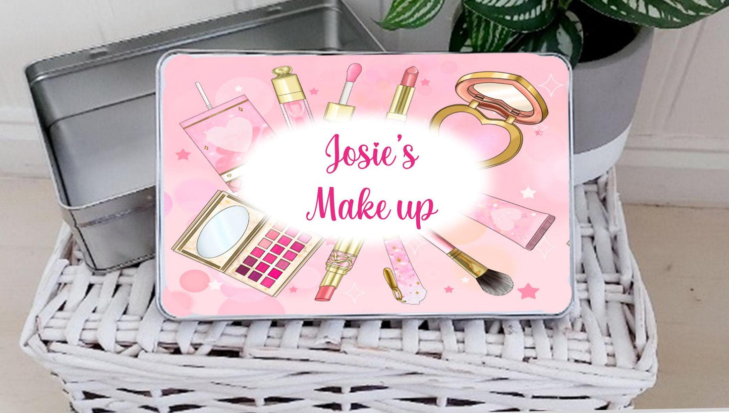 Personalised make up storage tin, gift for a teenage girl, makeup lover's gift, personalised storage, cosmetic storage
