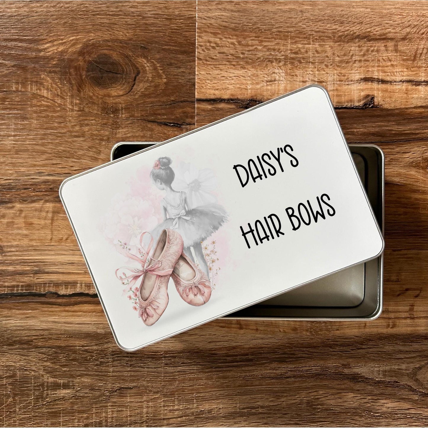 Personalised girl's ballet hair accessory storage tin