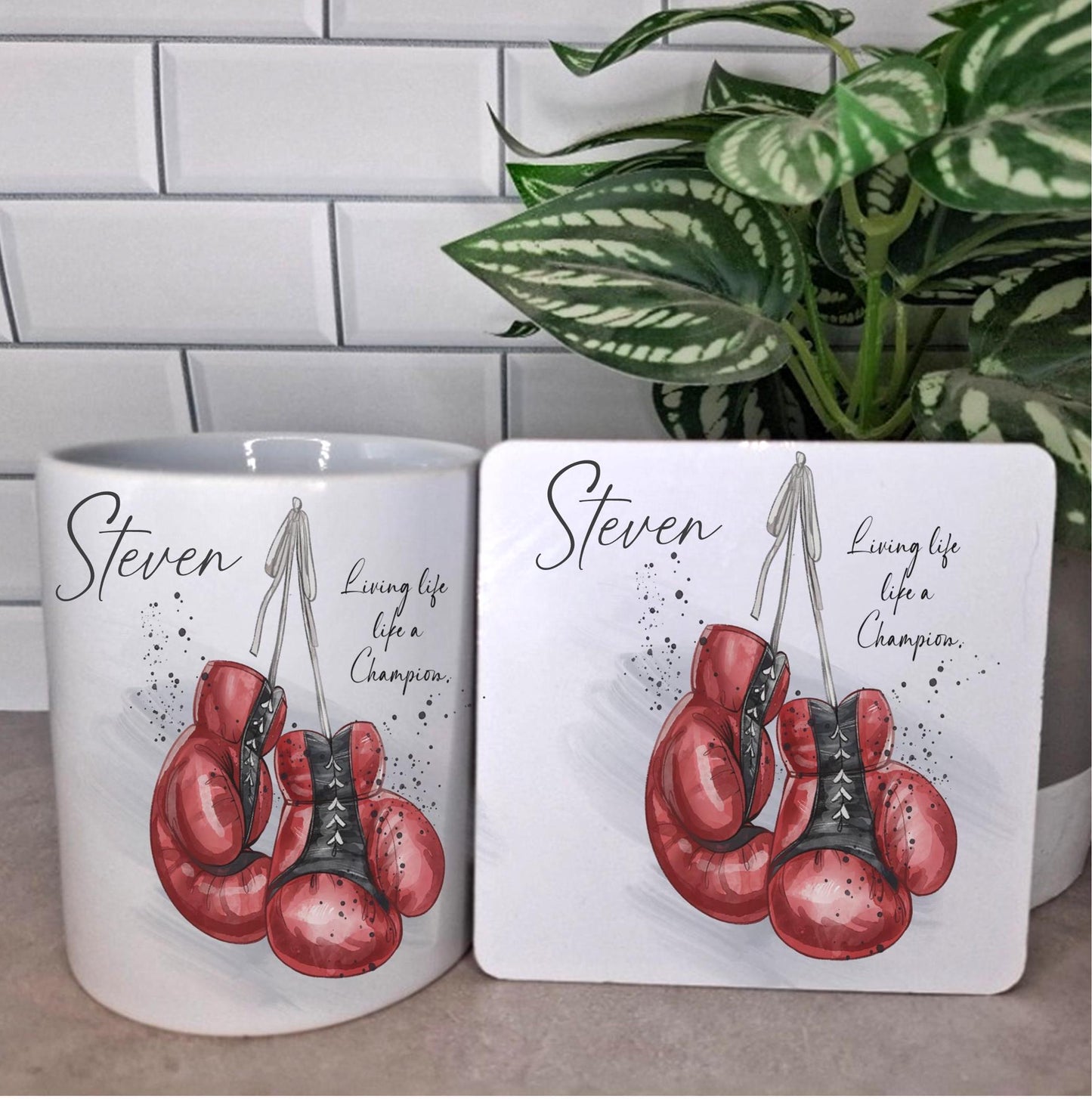 Personalised boxing theme mug & coaster
