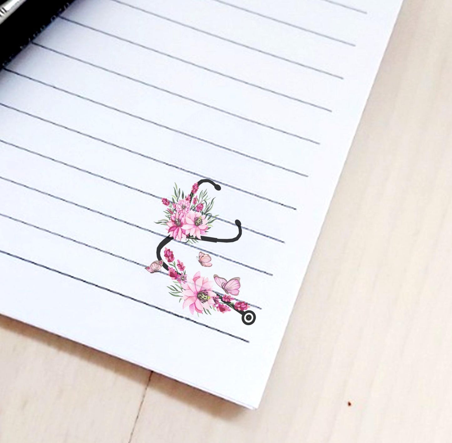 Personalised A5 floral stethoscope notebook