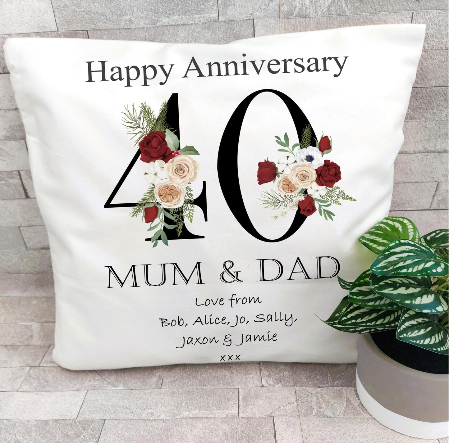 40th Ruby wedding anniversary personalised cushion