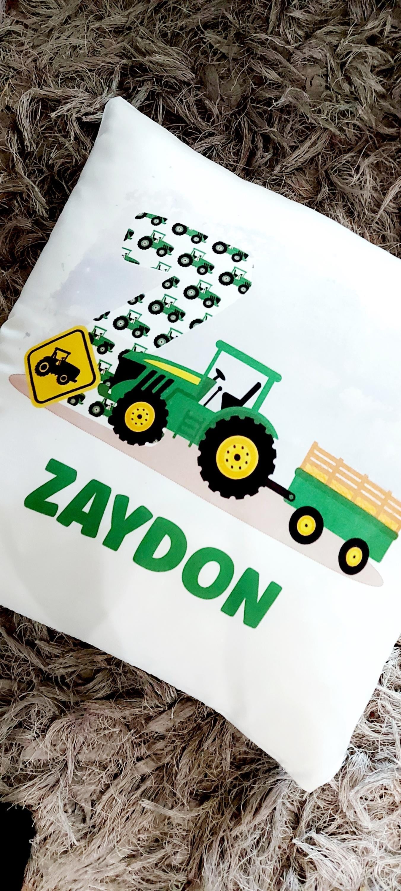 personalised Tractor Cushion: Farm Alphabet Decor