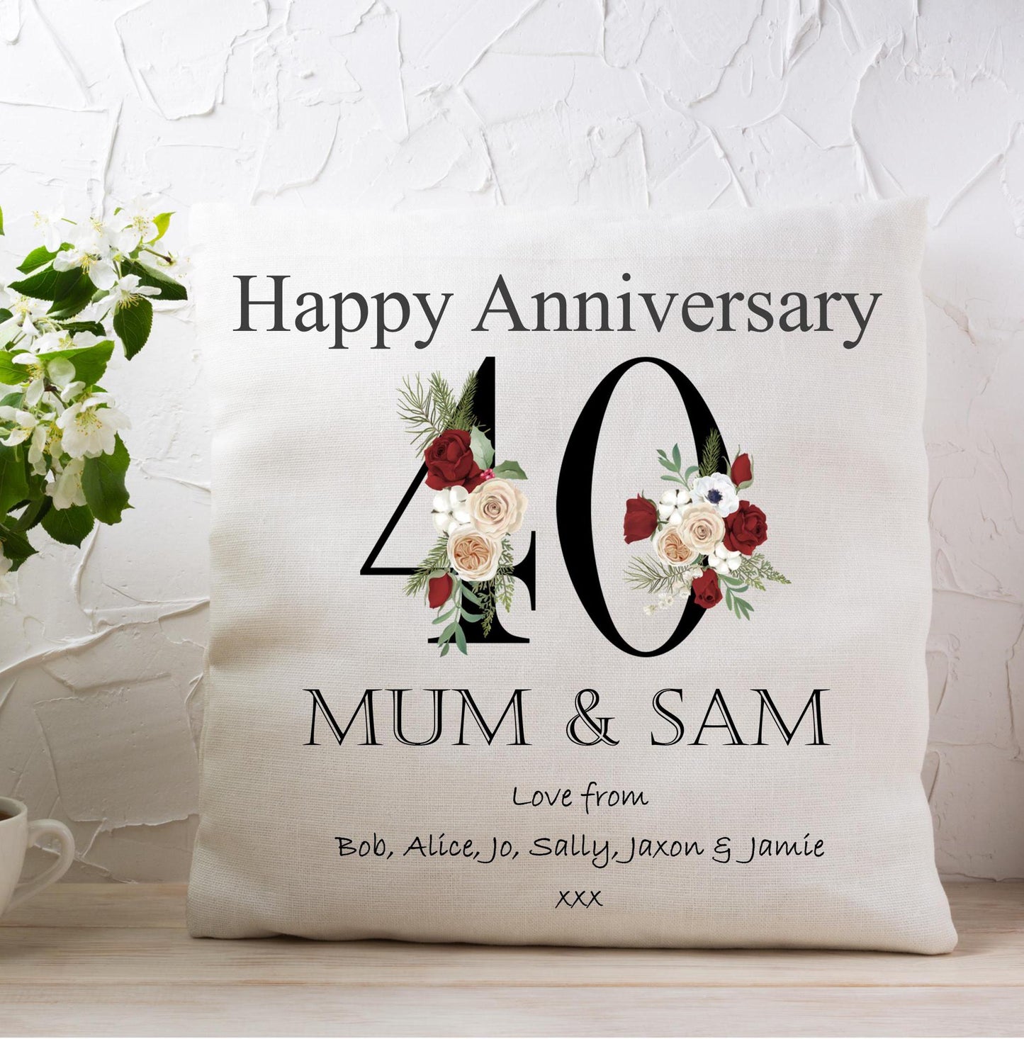 40th Ruby wedding anniversary personalised cushion