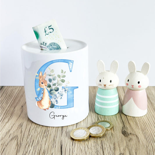 Personalised Peter Rabbit Money Box, Personalised Money Box, Christening gift for baby boy,  Baby Keepsake, New Baby gift