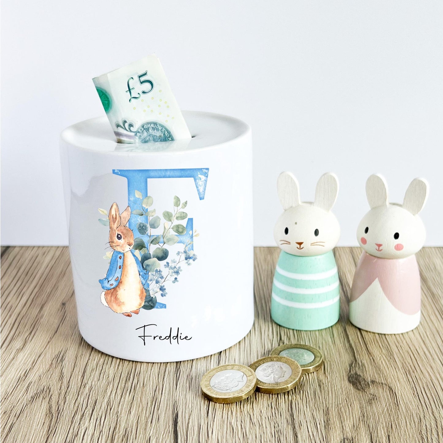 Personalised Peter Rabbit Money Box, Personalised Money Box, Christening gift for baby boy,  Baby Keepsake, New Baby gift