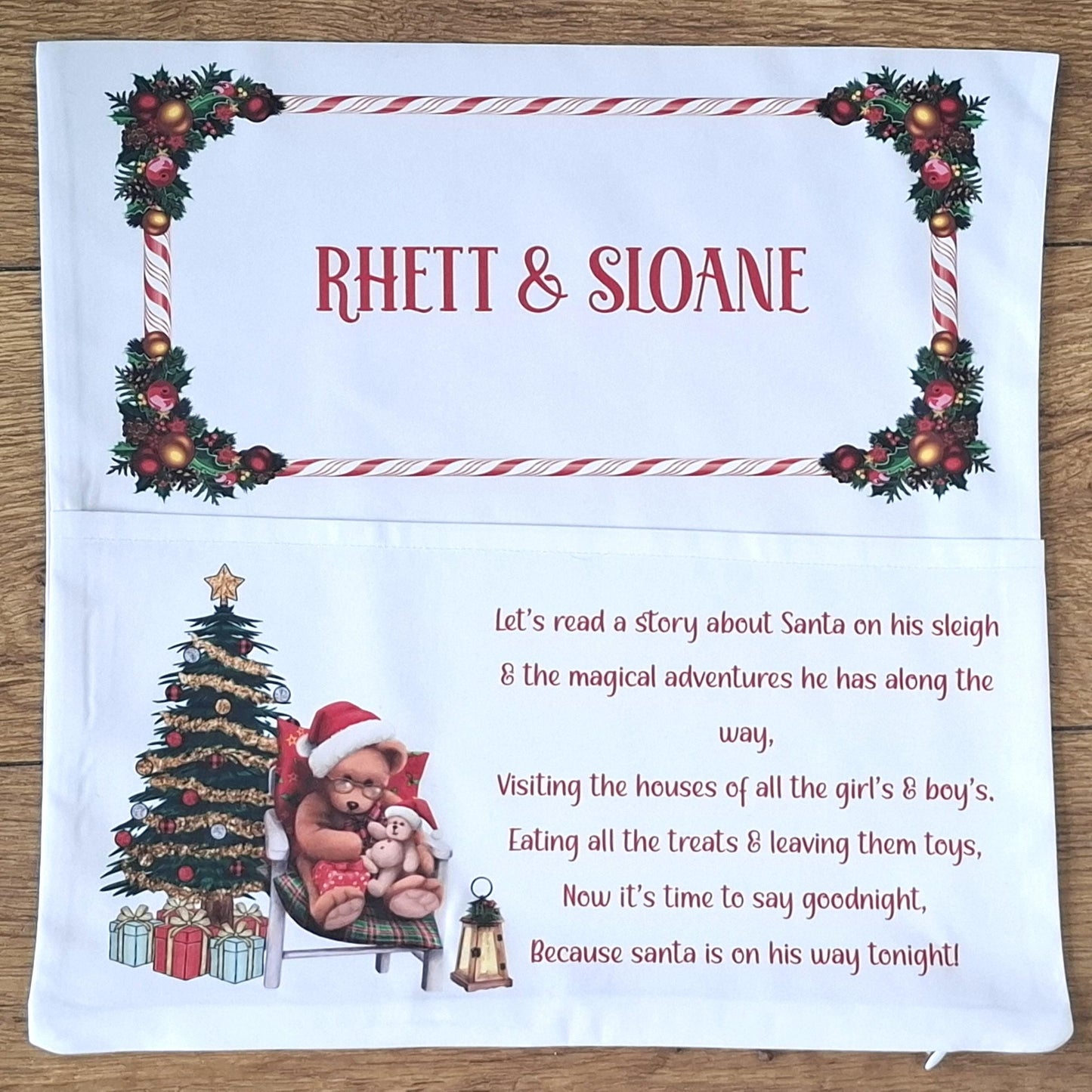 Personalised teddy bear Christmas Reading Cushion