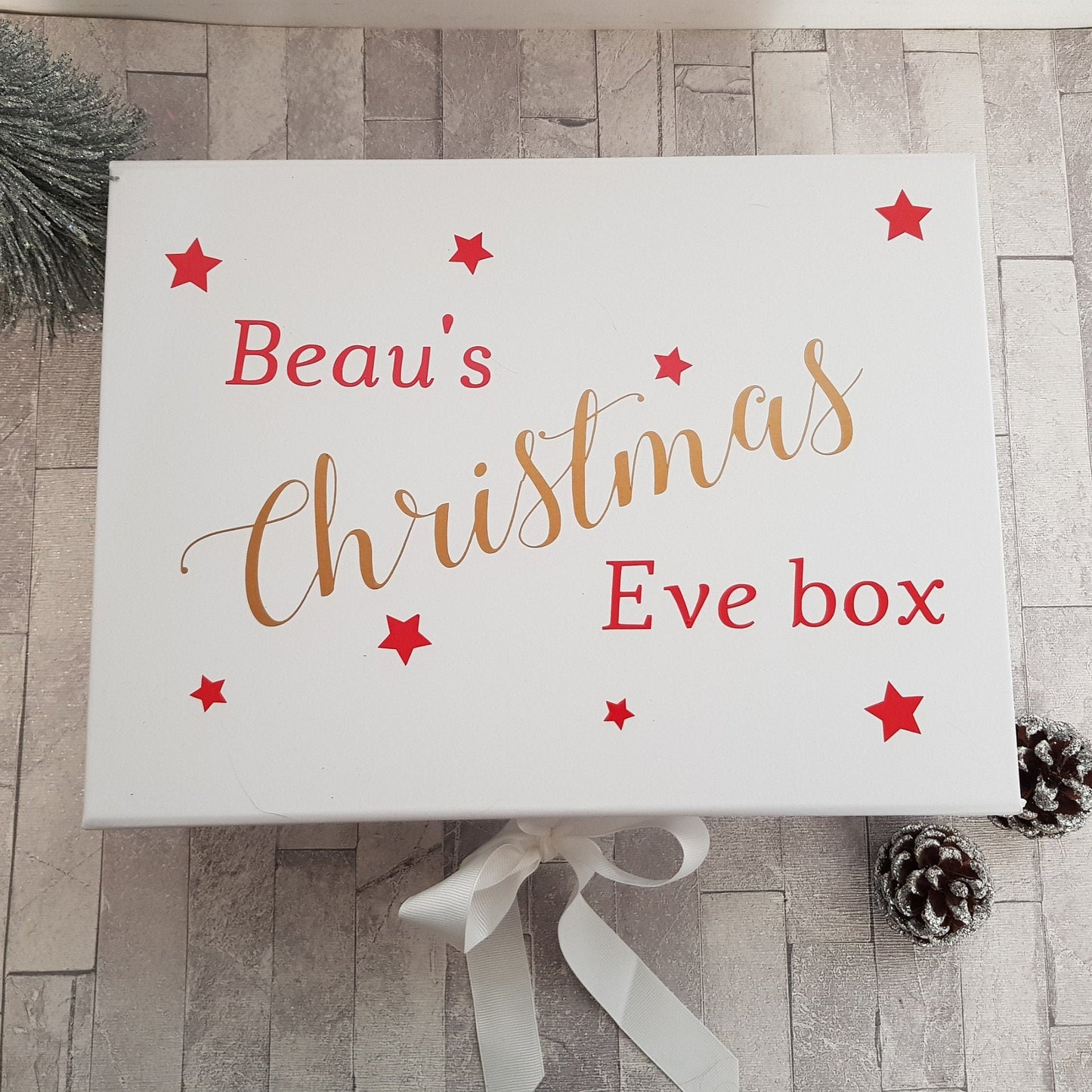 Personalised Christmas Eve gift box, red and gold Christmas Eve box, Christmas gift