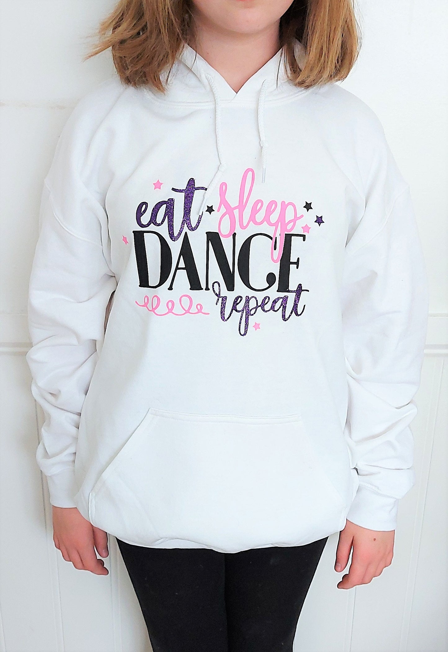 Personalised white Eat Sleep Dance Repeat hoodie