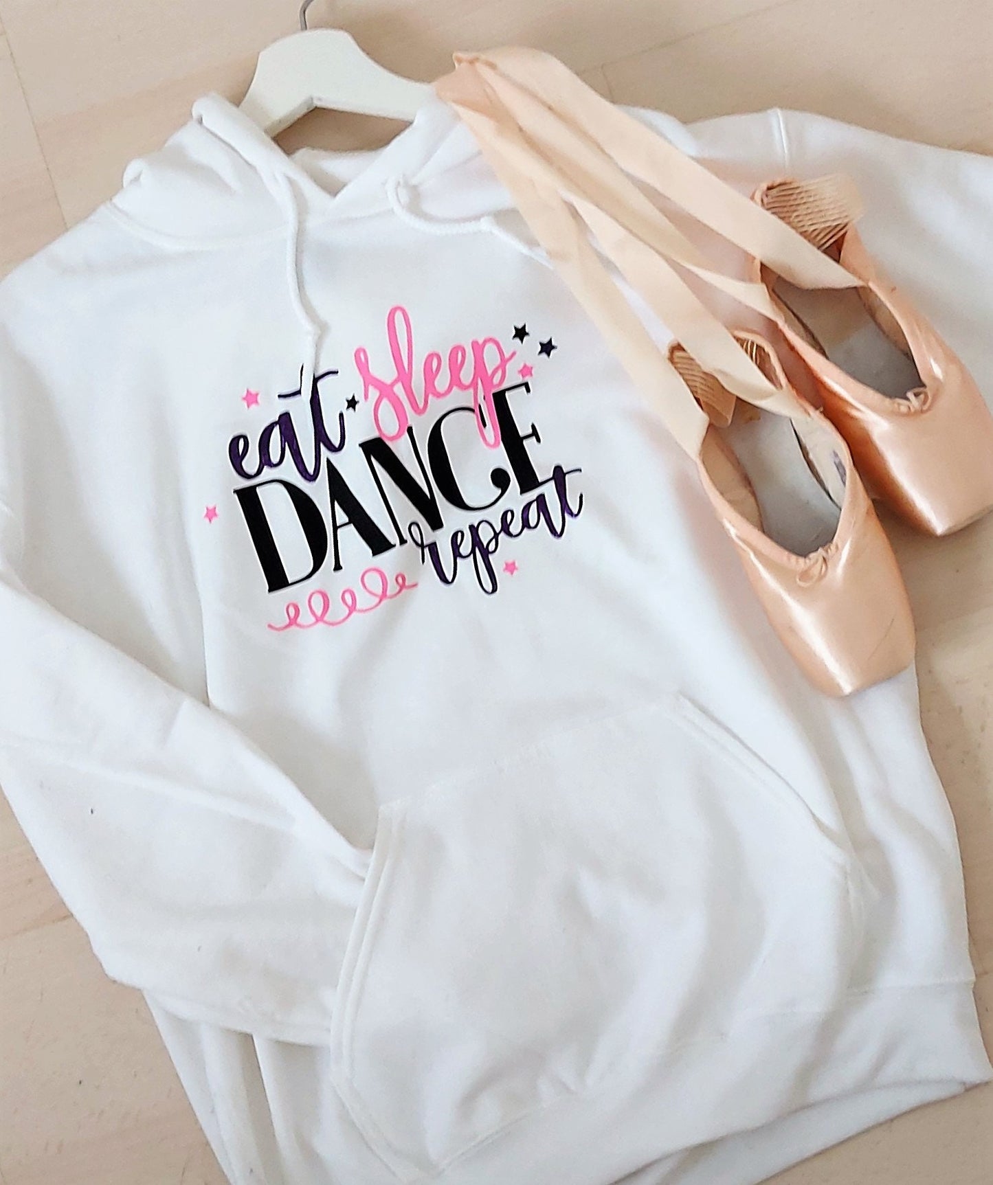 Personalised white Eat Sleep Dance Repeat hoodie