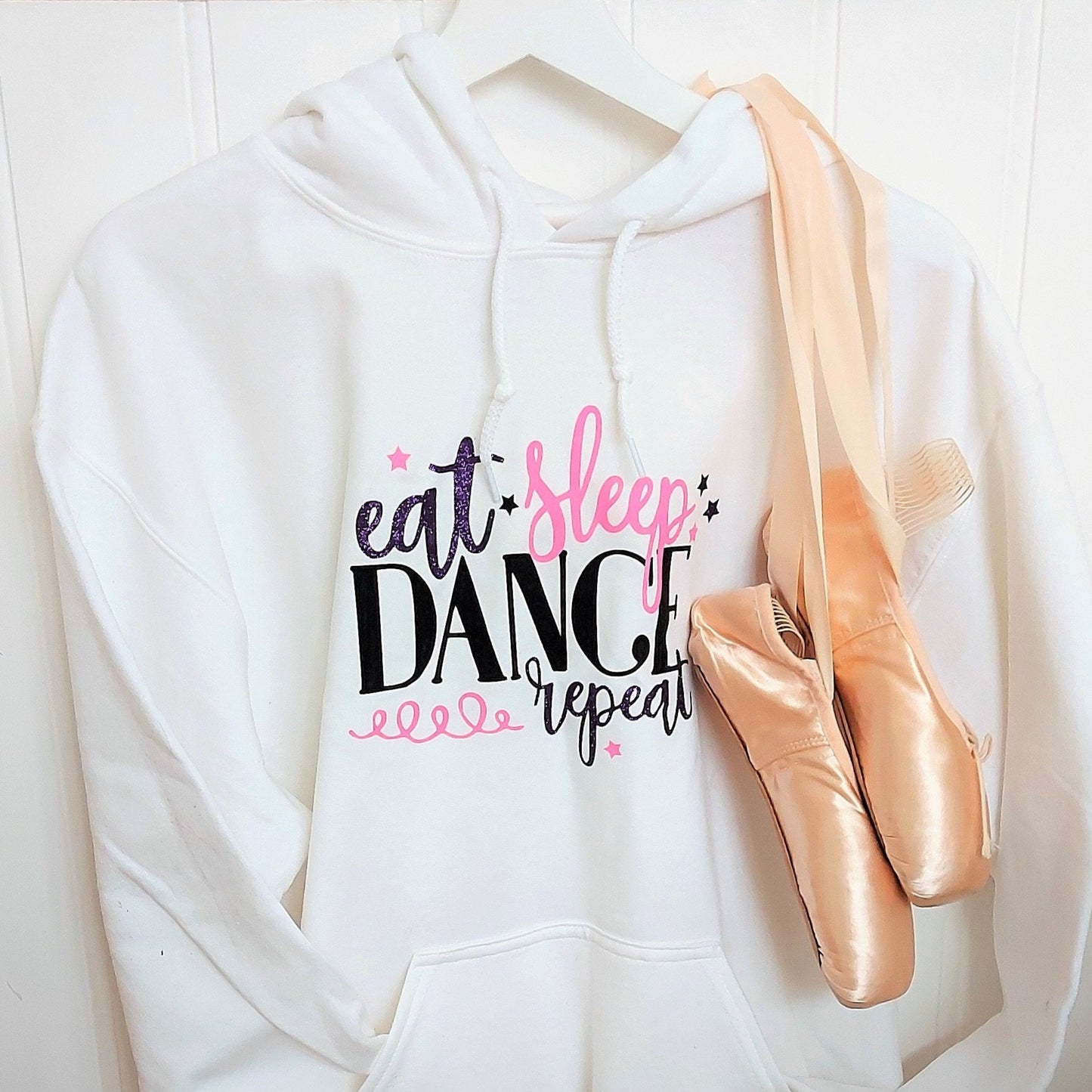 Personalised white Eat Sleep Dance Repeat hoodie