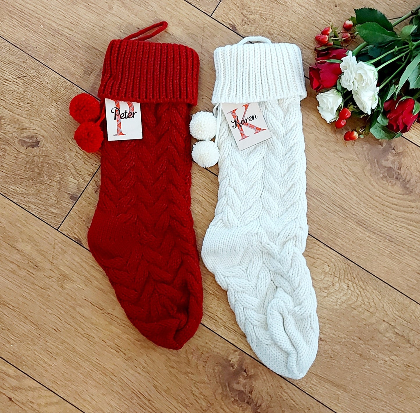 Personalised red knitted Christmas stocking