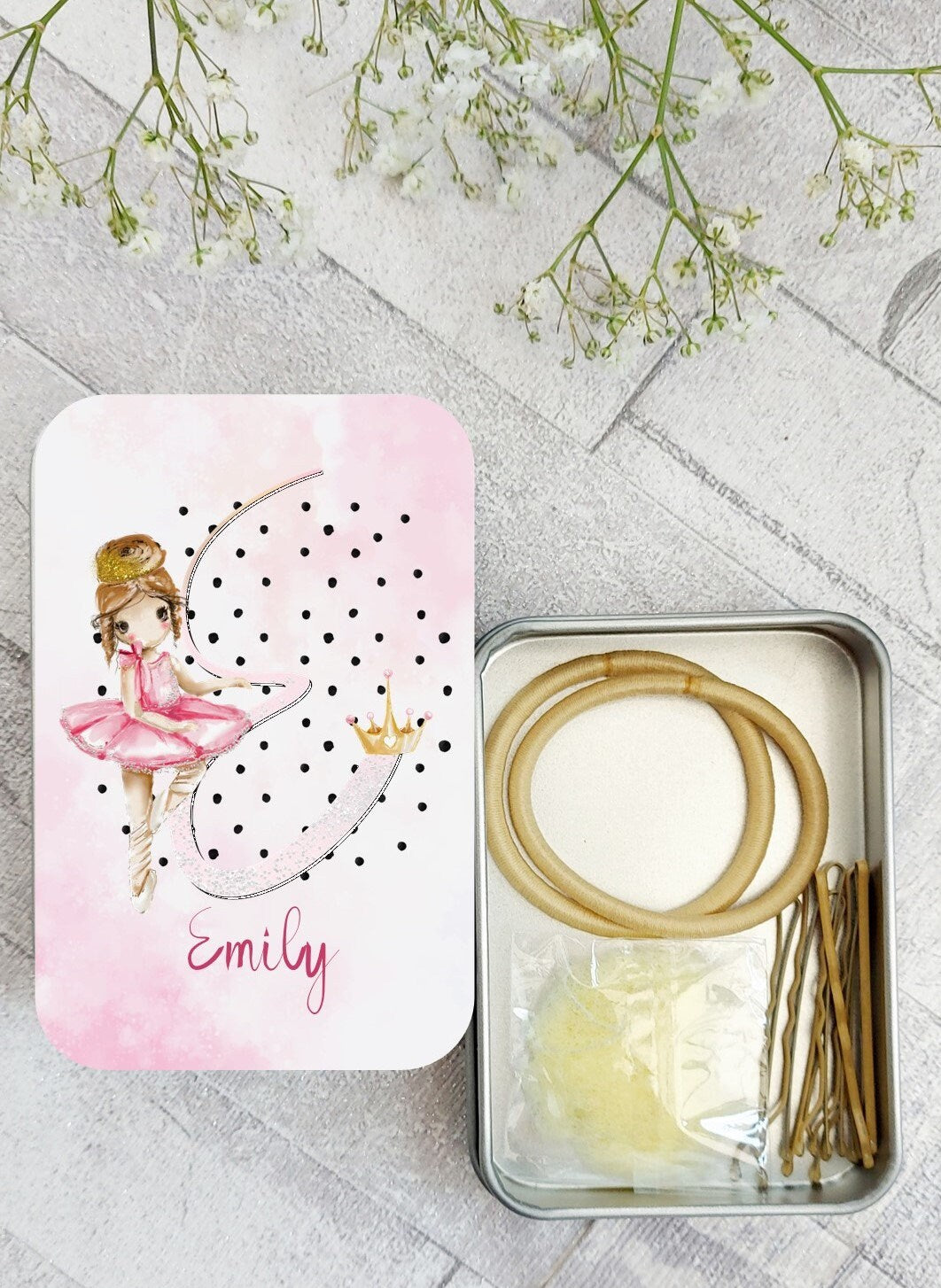 Child's personalised ballerina hair accessory tin
