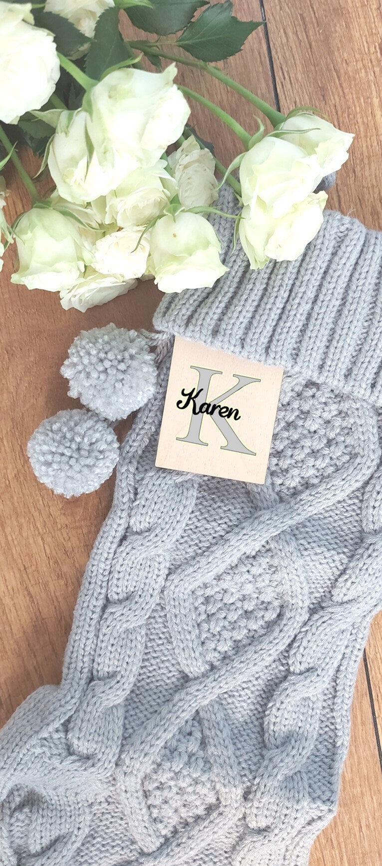 Personalised Christmas stocking, personalised knitted Christmas stocking, grey Christmas stocking