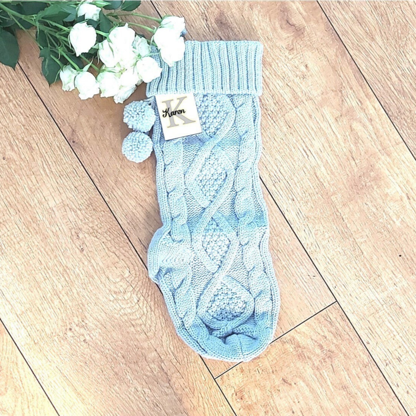 Personalised Christmas stocking, personalised knitted Christmas stocking, grey Christmas stocking