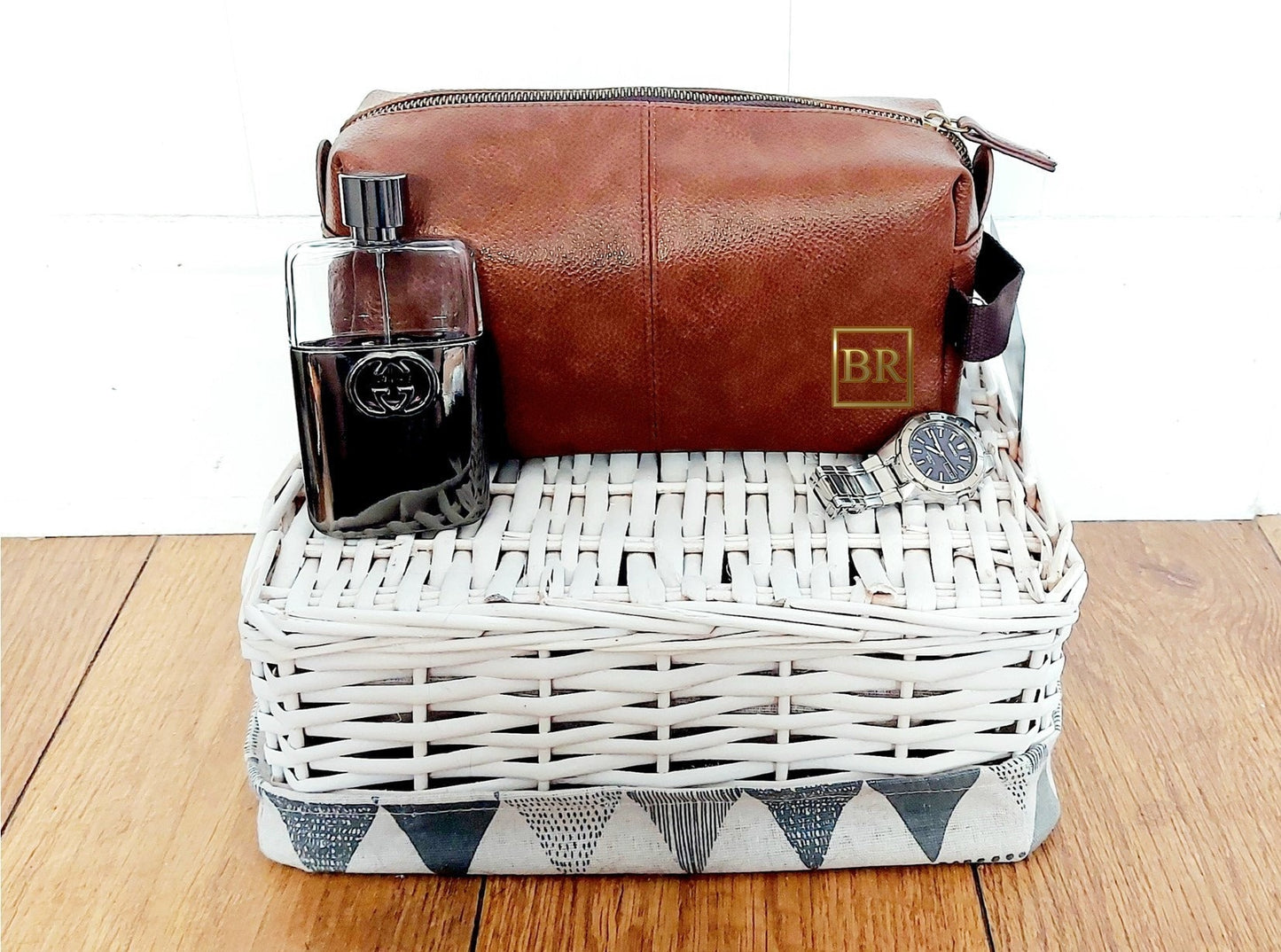 Personalised men's faux leather washbag