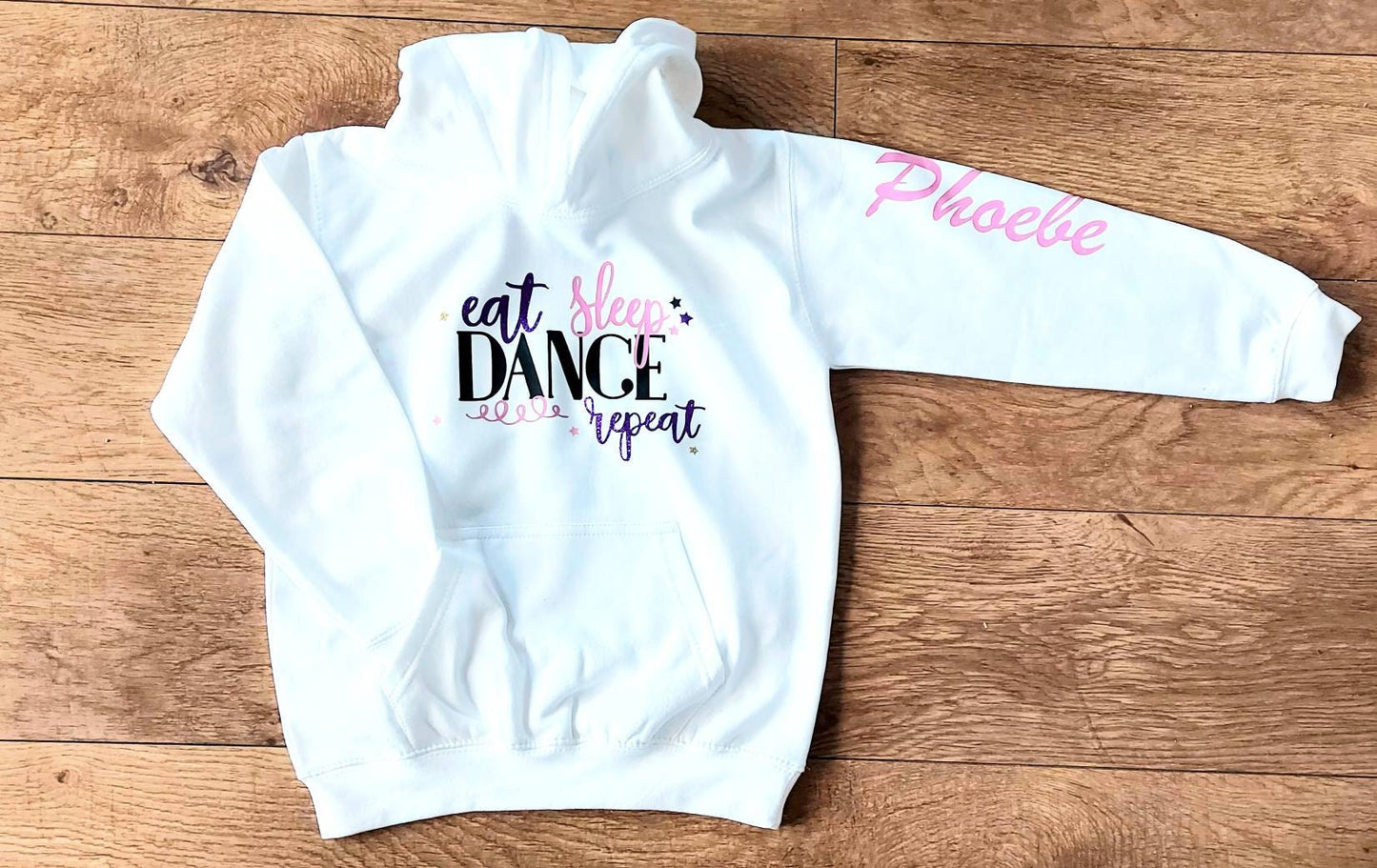 Personalised white Eat Sleep Dance Repeat hoodie