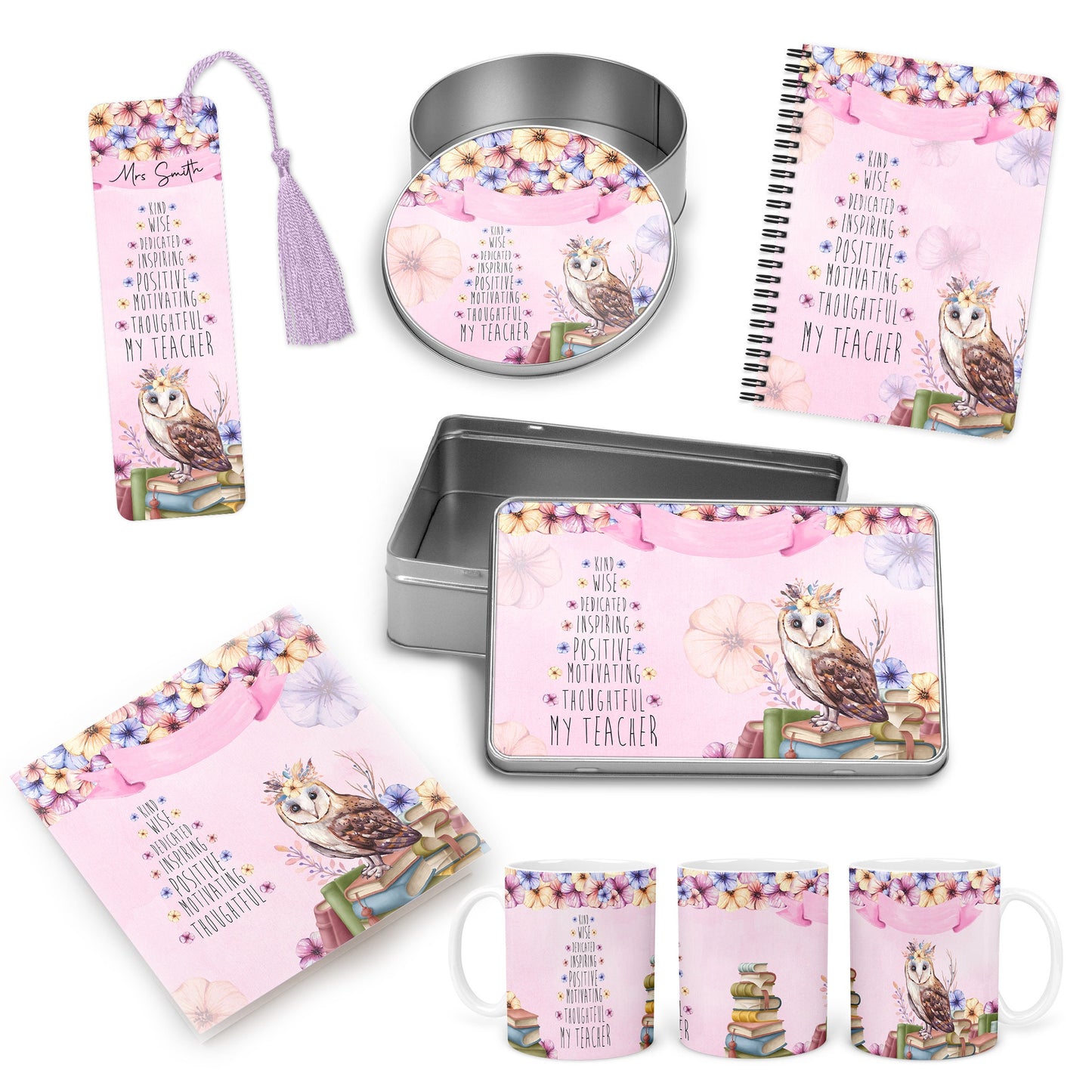 Personalised teacher note book, end of term gift, wise owl, personalised teacher present