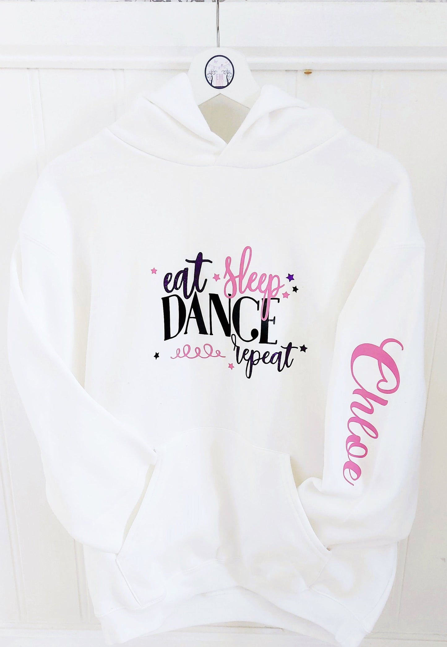 Personalised white Eat Sleep Dance Repeat hoodie
