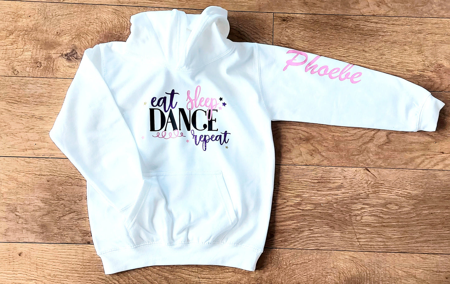 Personalised white Eat Sleep Dance Repeat hoodie