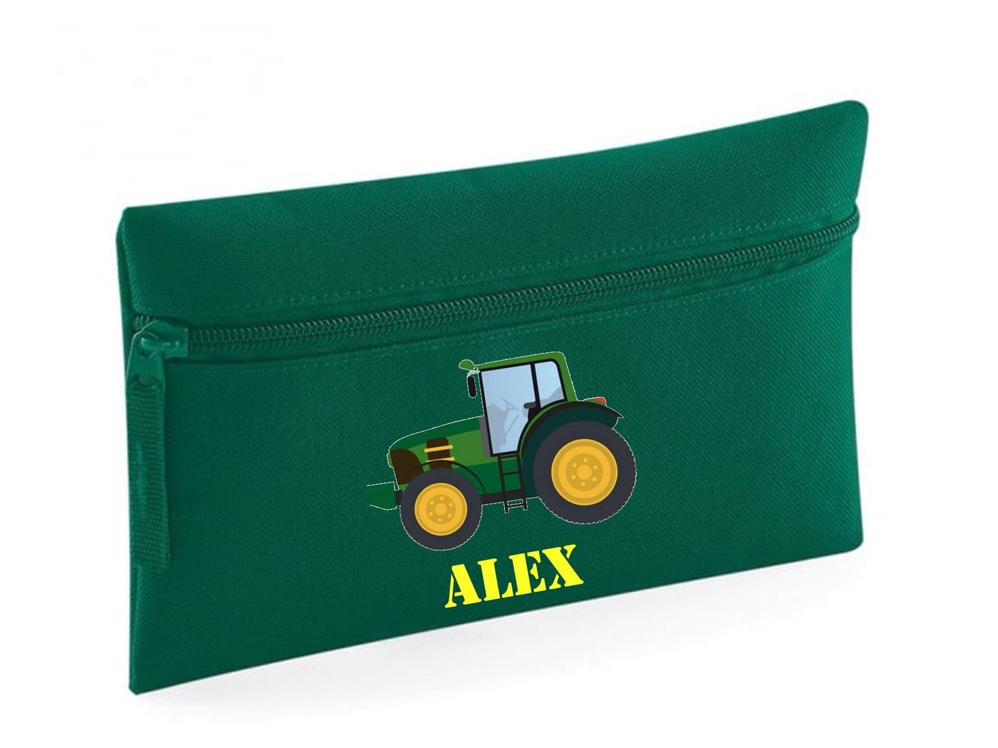 Personalised green tractor pencil case