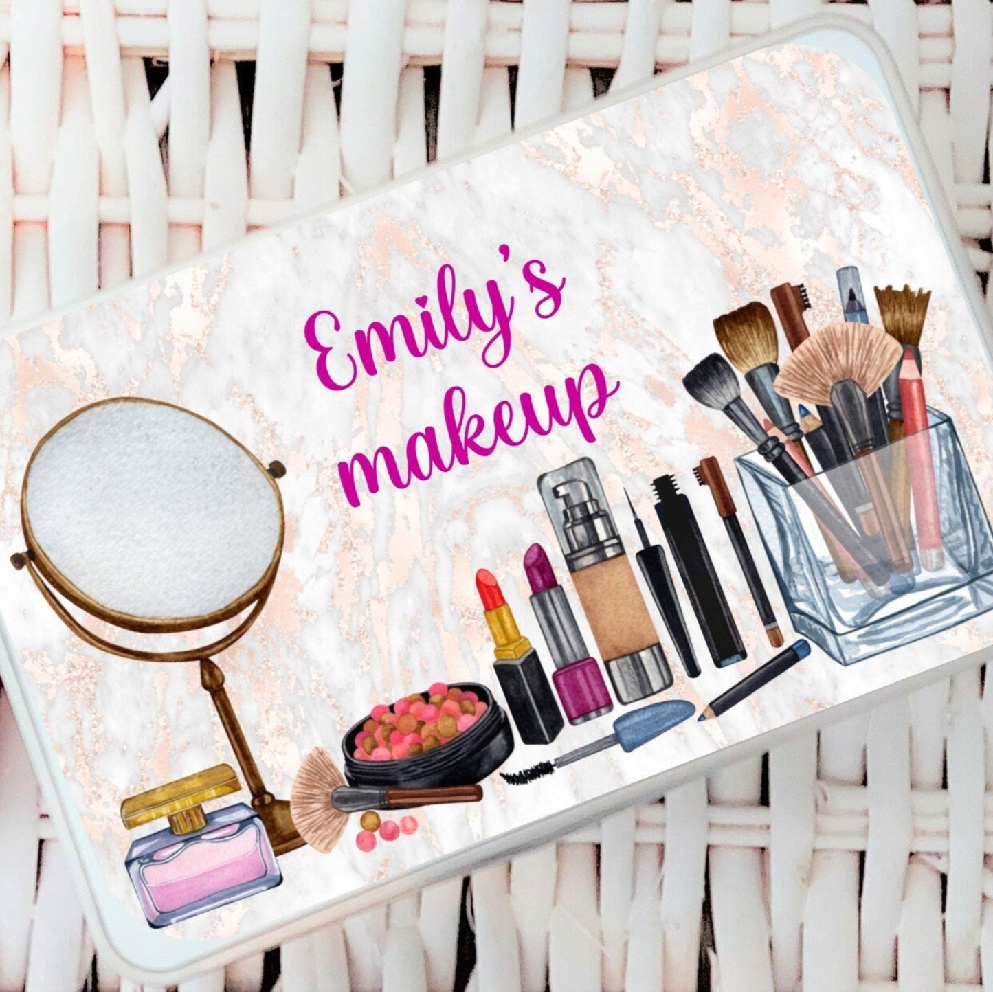 Personalised makeup storage tin, gift for a teenage girl, makeup lover's gift, personalised storage