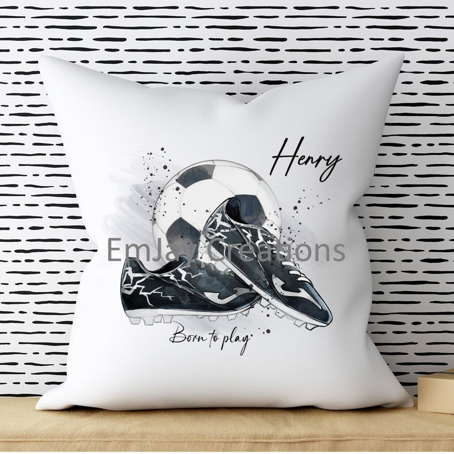 Personalised black & white football cushion
