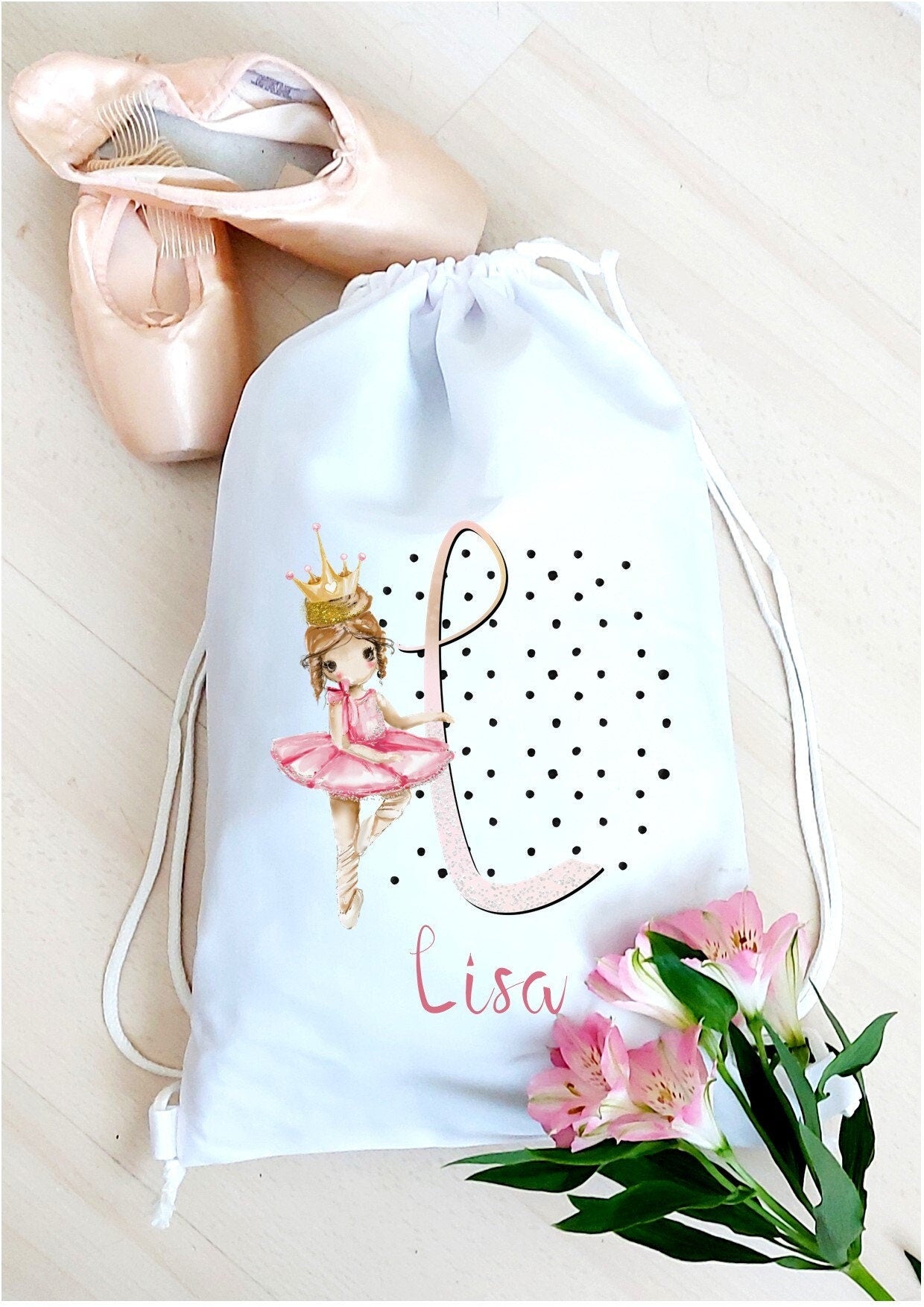 Personalised ballerina drawstring bag