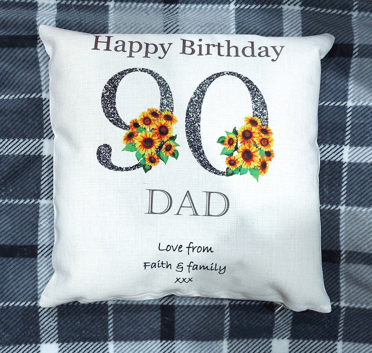 Personalised 90th Birthday cushion, 90th Birthday gift, sunflower cushion, gift for Nan