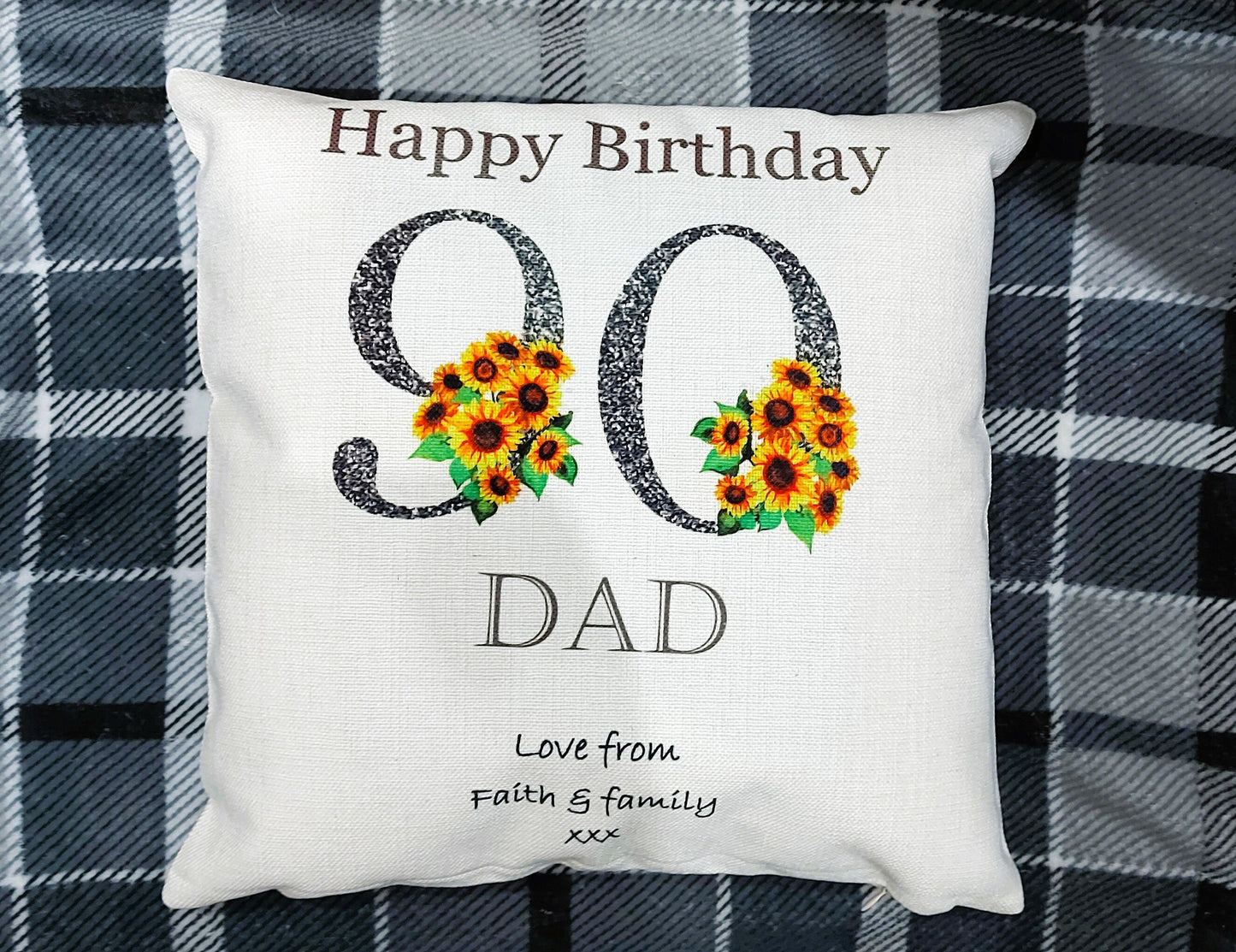 Personalised 90th Birthday cushion, 90th Birthday gift, sunflower cushion, gift for Nan