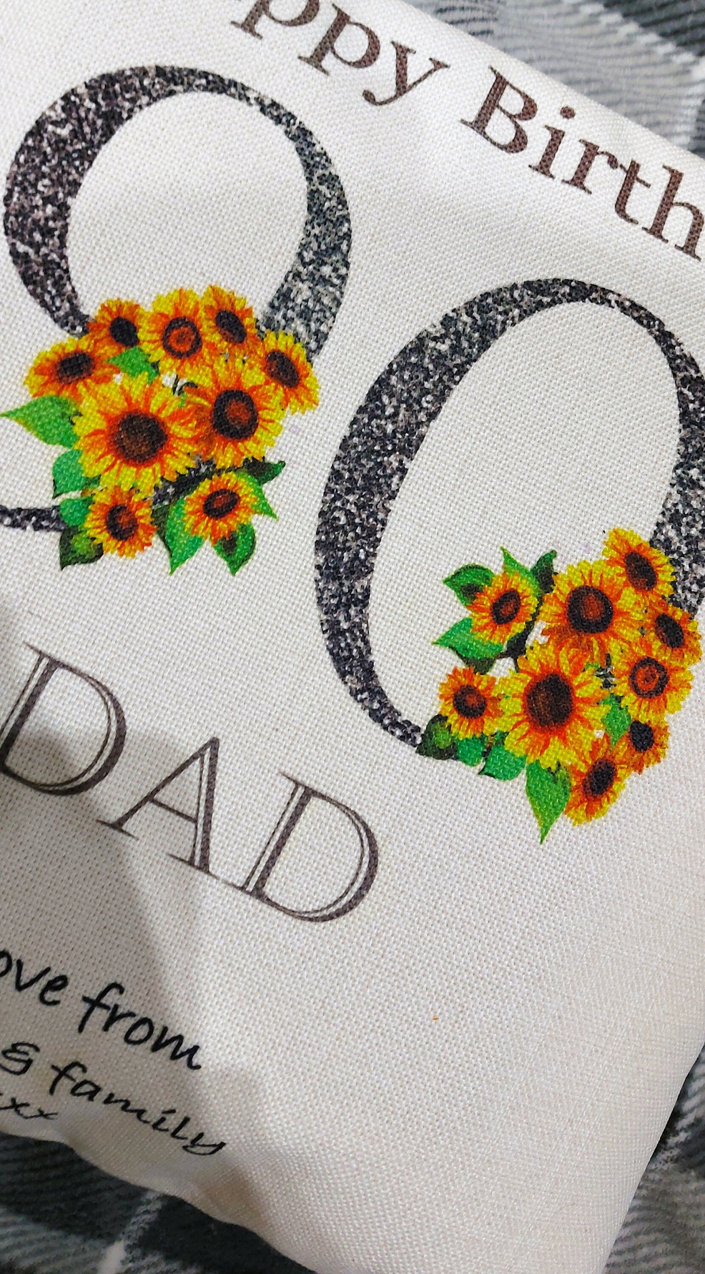 Personalised 90th Birthday cushion, 90th Birthday gift, sunflower cushion, gift for Nan