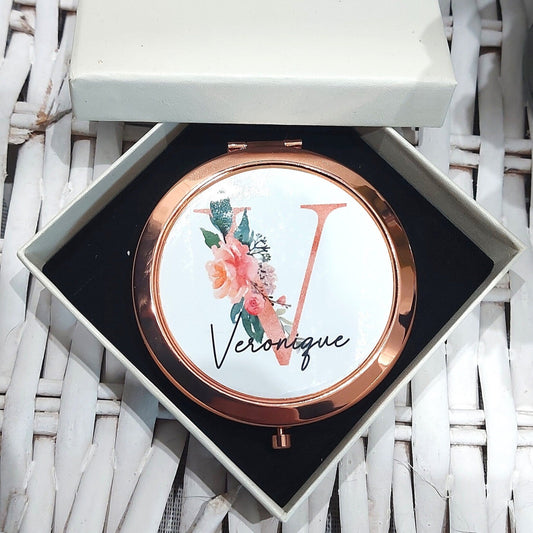 Personalised monogram rose gold compact mirror