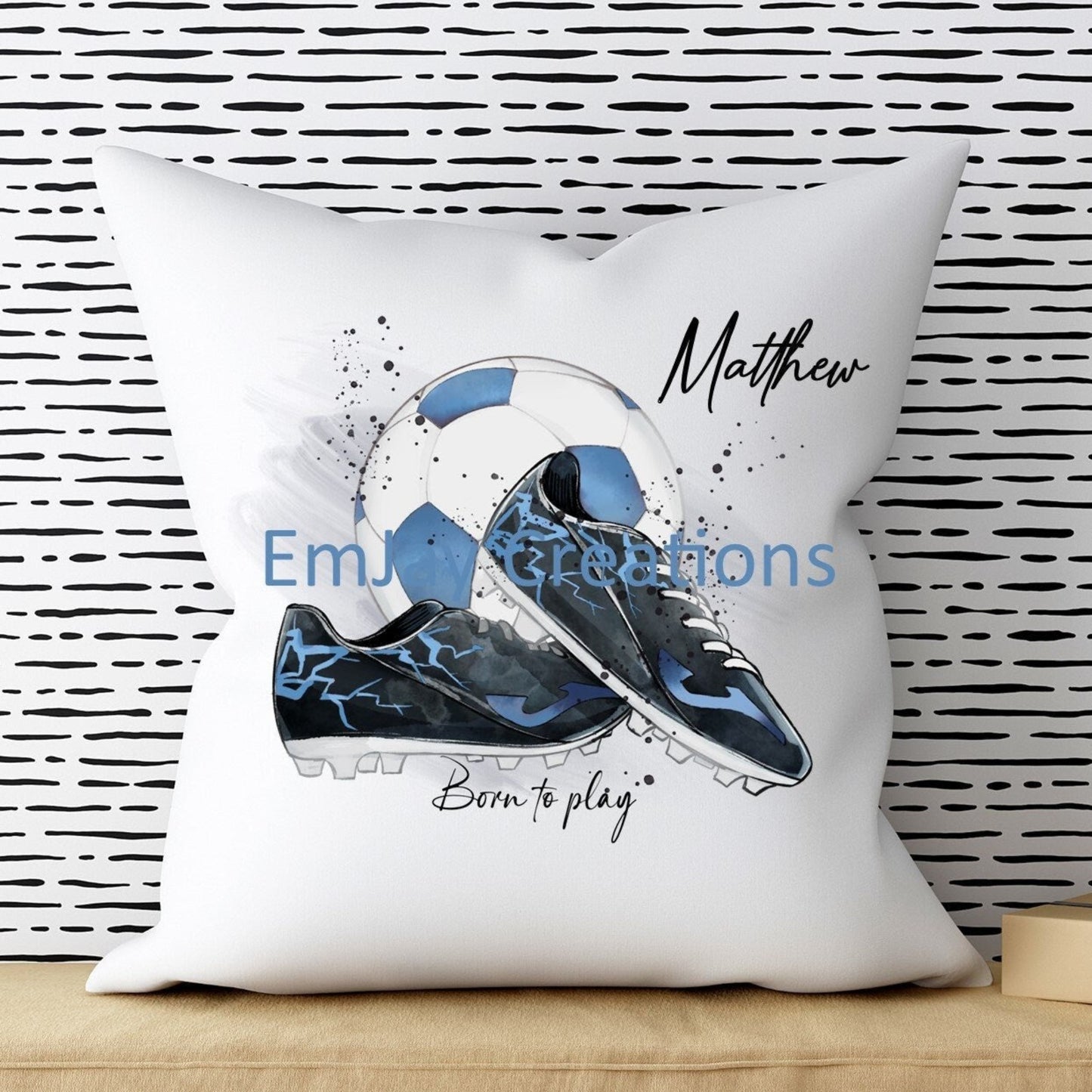 Personalised blue & white football Cushion