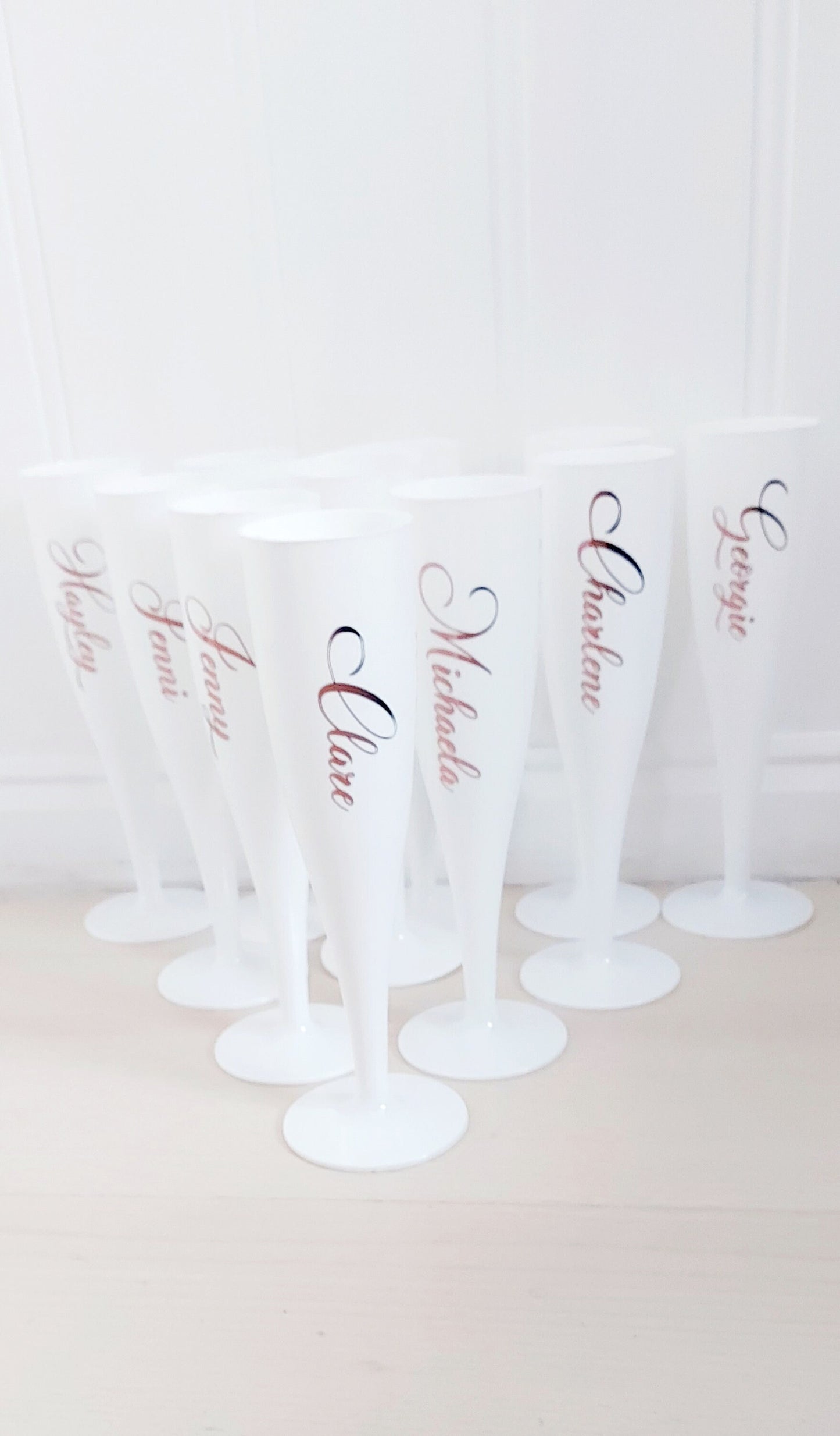 Personalised party/hen party rose gold reusable champagne flutes